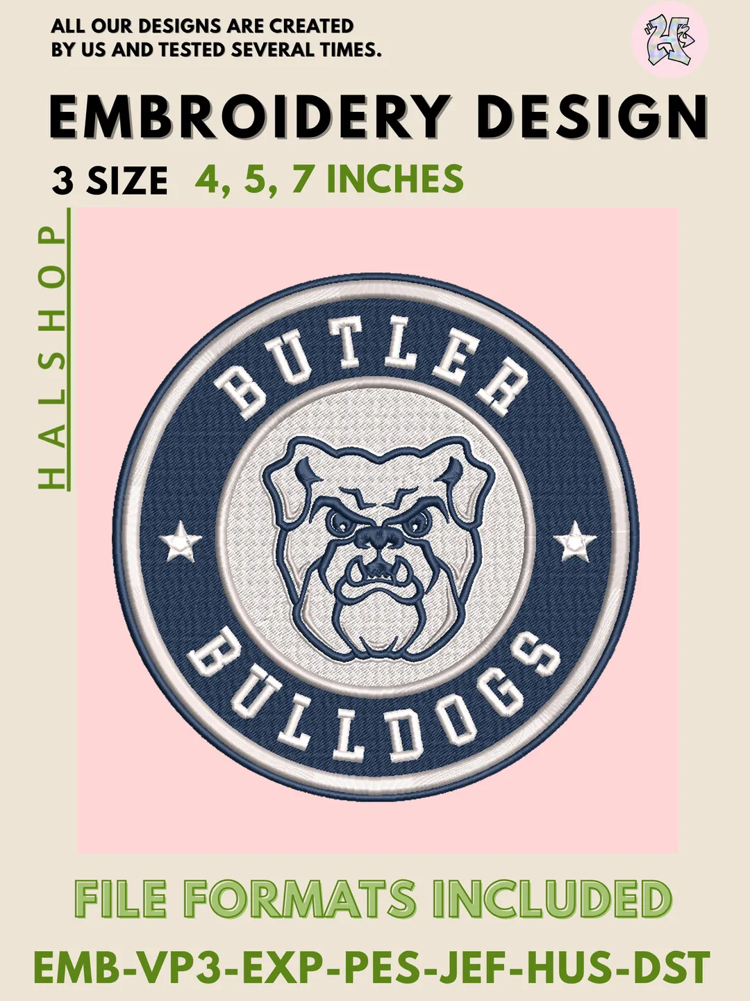 NCAA Butler Bulldogs Round Logo Embroidery, NCAA Butler Bulldogs Logo Embroidery Files, NCAA Teams, Machine Embroidery Designs, Digital Download