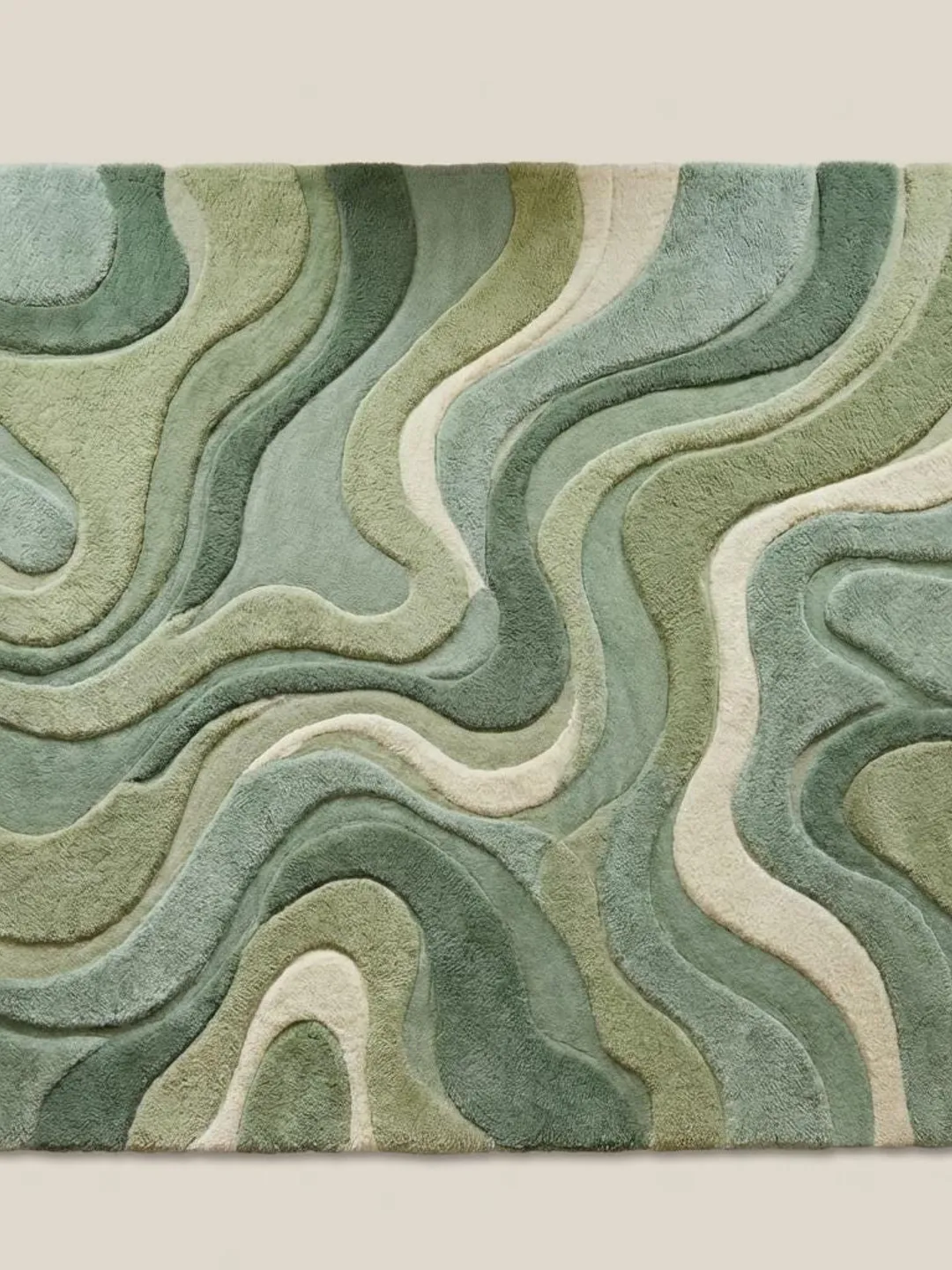 Moss Green Rug, Abstract Wave Hand Tufted Area Rug, Modern Organic Sage ...