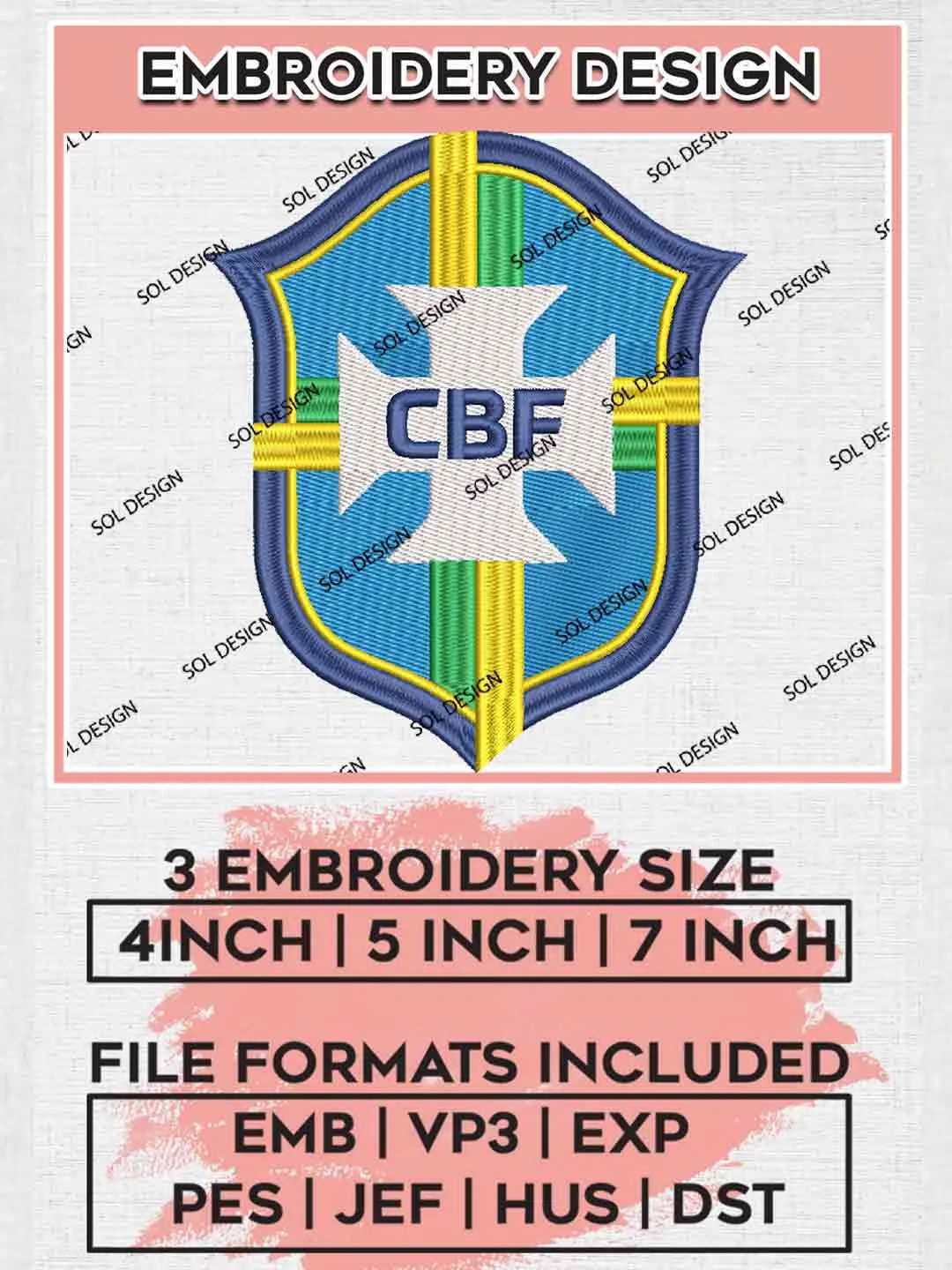 Seleção Canarinho Football Team Logo Embroidery Designs, Seleção Logo Embroidery files, Brazil National Football Team, Machine embroidery designs, Digital Download