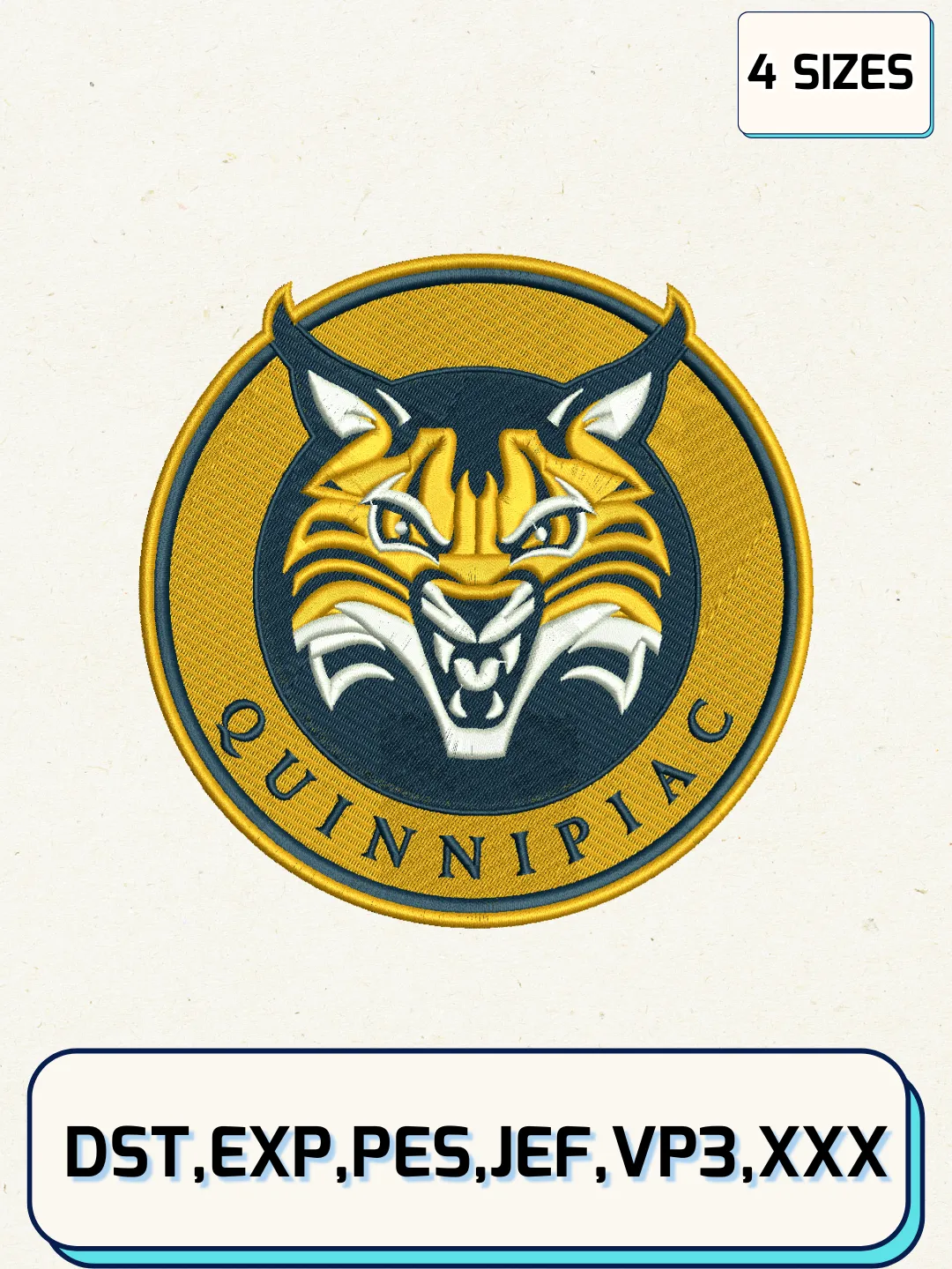 Quinnipiac Bobcats Logos Embroidery Design Files, NCAA Logos Embroidery Designs, Machine Embroidery Files, 4 Sizes