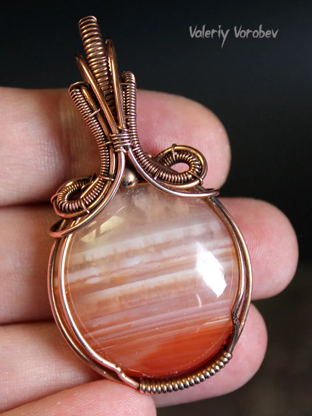Handmade Agate Pendant in Copper Wire
