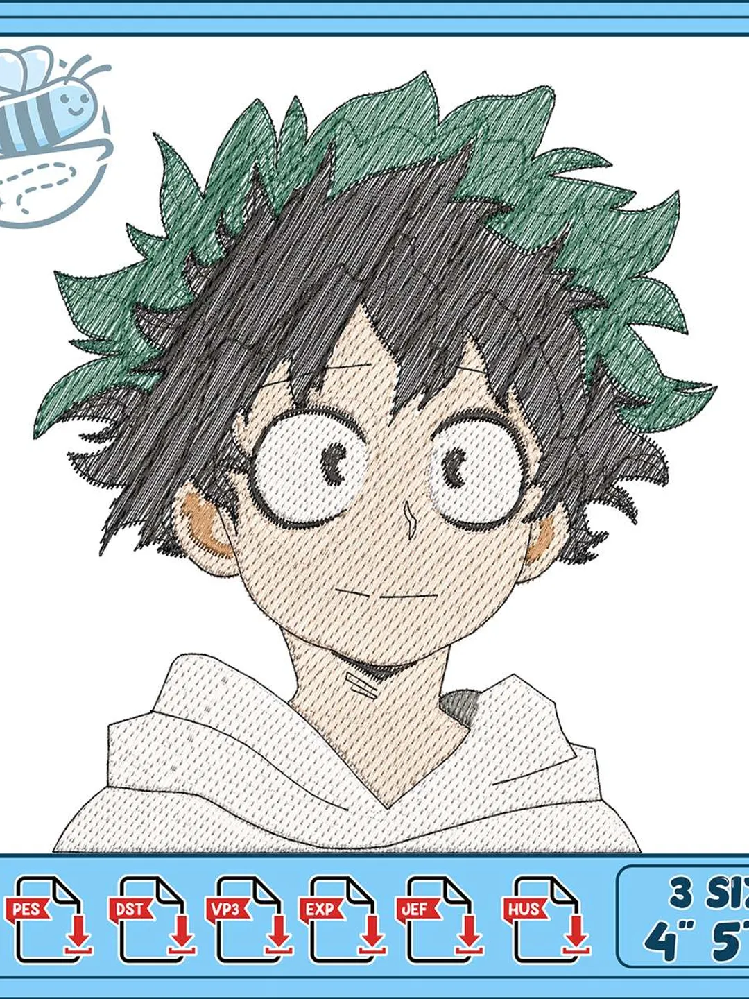 Deku Embroidery Design, My Hero Academia Machine Embroidery File, Izuku Midoriya Chibi Face, Anime Embroidery Pattern