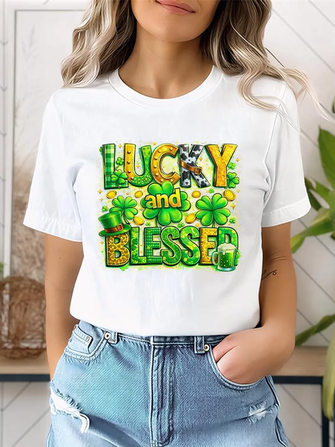 Lucky and Blessed St Patrick's Day PNG, Irish Clover Design (Digital Download)