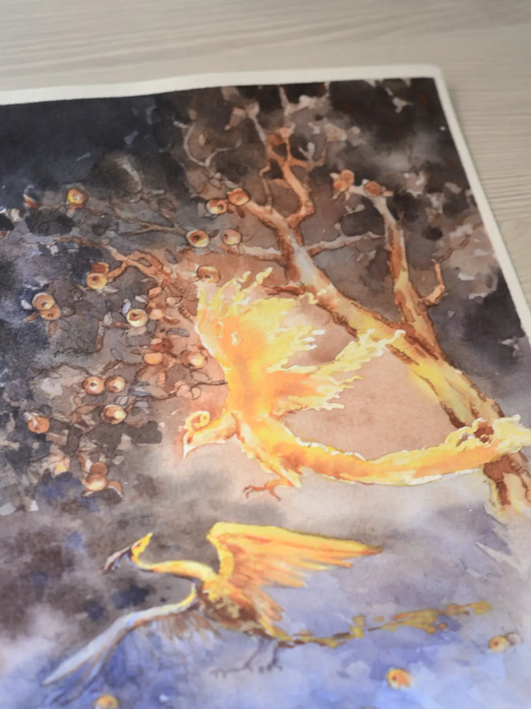 Firebird painting Original fantasy art Watercolor by Yulia Evsyukova