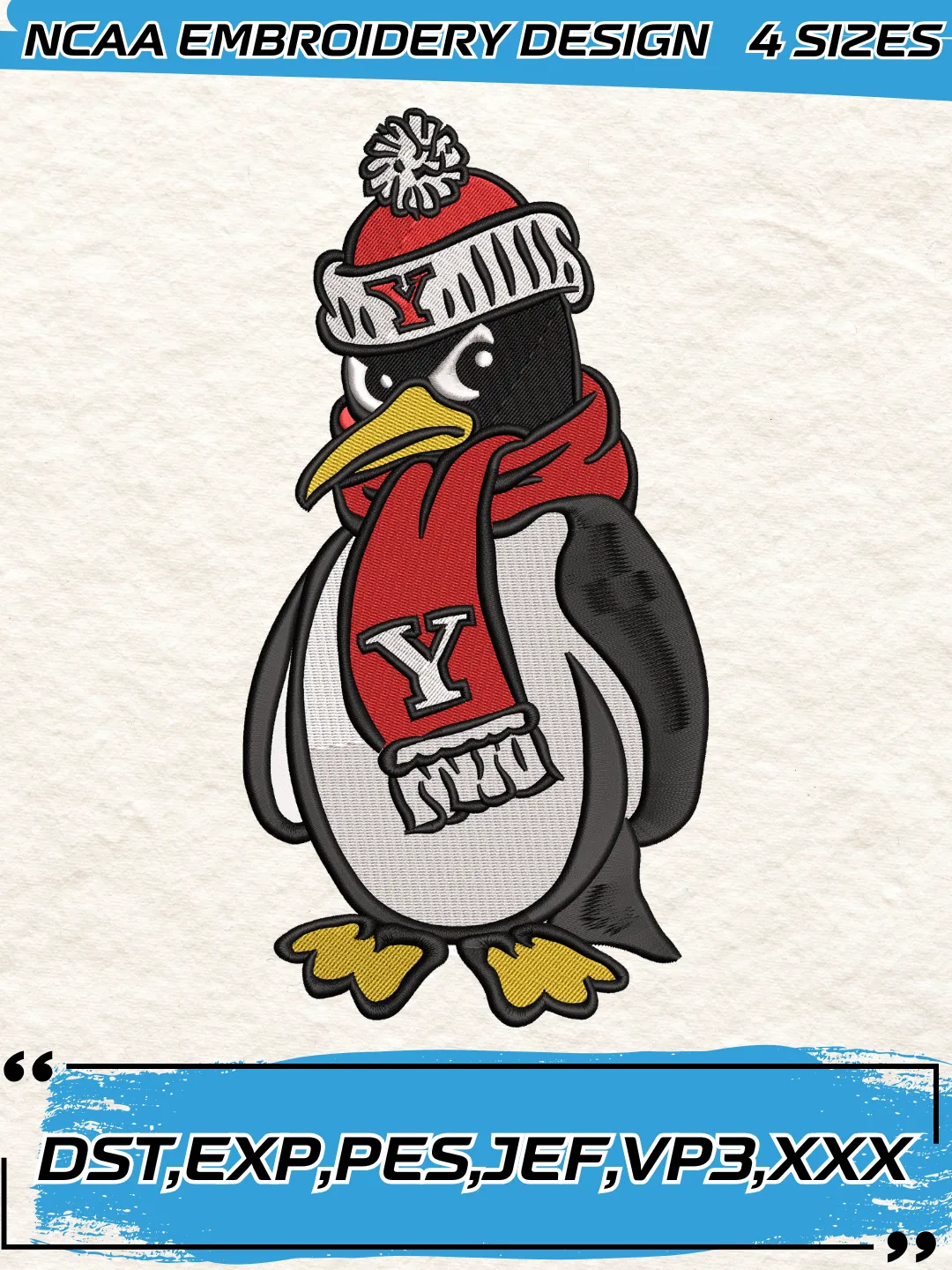 Youngstown State Penguins Embroidery Designs,NCAA Logo Embroidery Design,Machine Embroidery Design File,4 Sizes, Digital Download