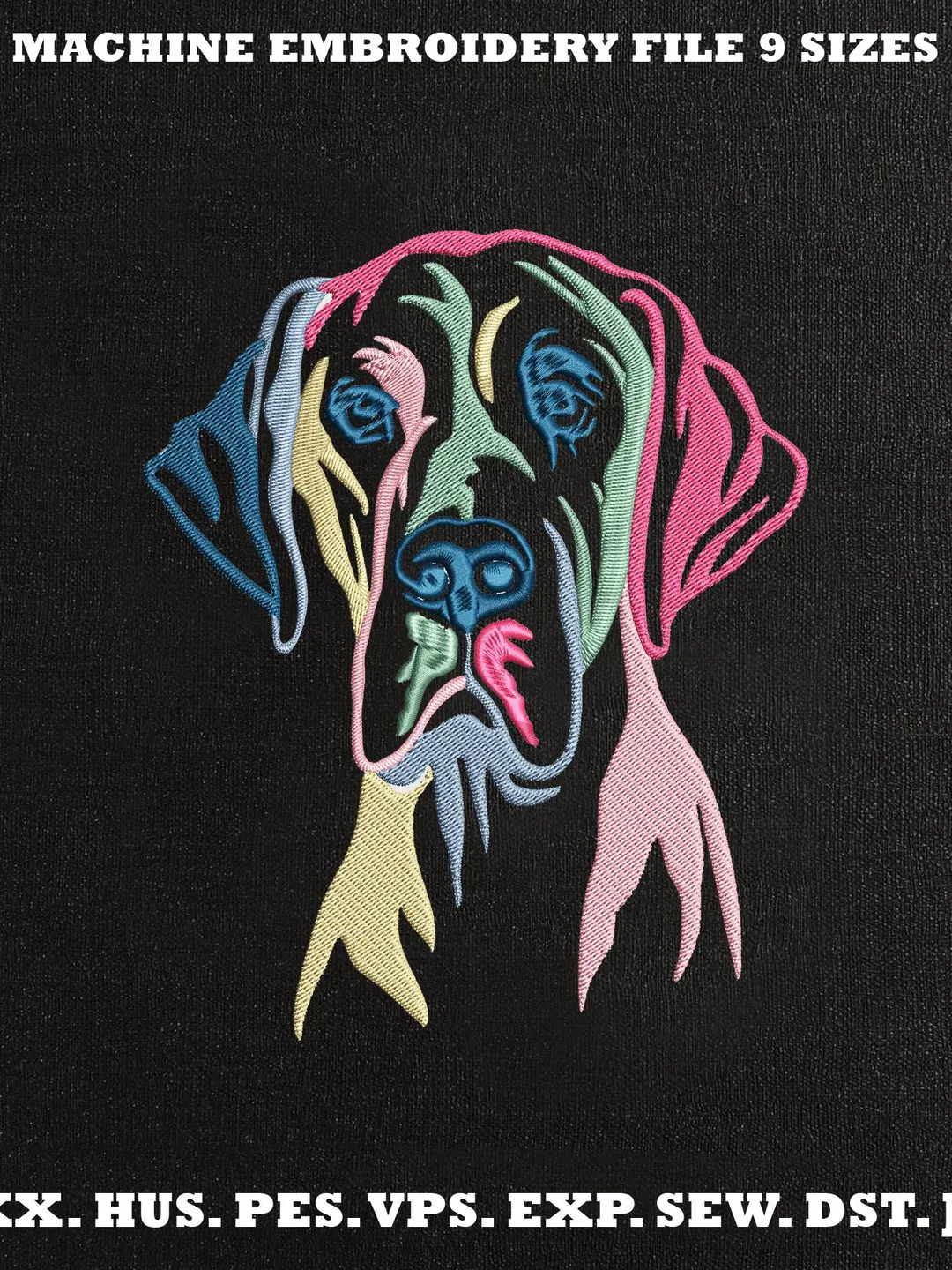 Colourful Dog Face Embroidery Design, Modern Line Art Dog, Dog Lover Gift, Pet Portrait Embroidery File, Machine Embroidery Pattern
