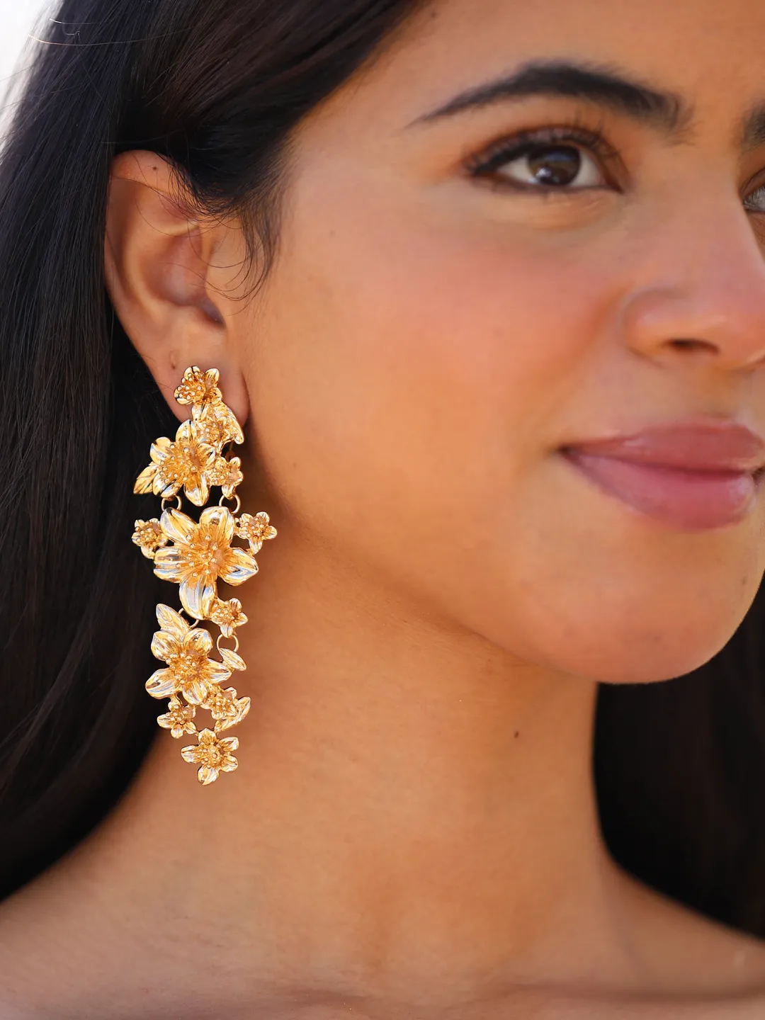 Extra Long Flower Wedding Earrings, Floral Bridal Earrings, Boho Wedding Earrings, Clip-on Bridal Earrings, Chandelier Statement Earrings