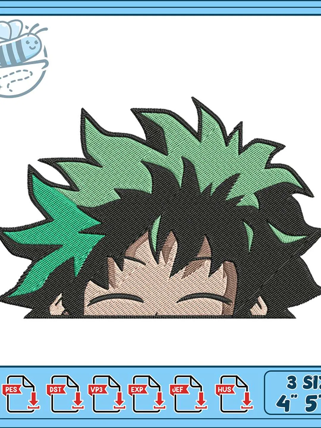 Deku Peek Embroidery Design, Izuku Midoriya Chibi Peeking Machine Embroidery File, My Hero Academia Anime Embroidery Pattern