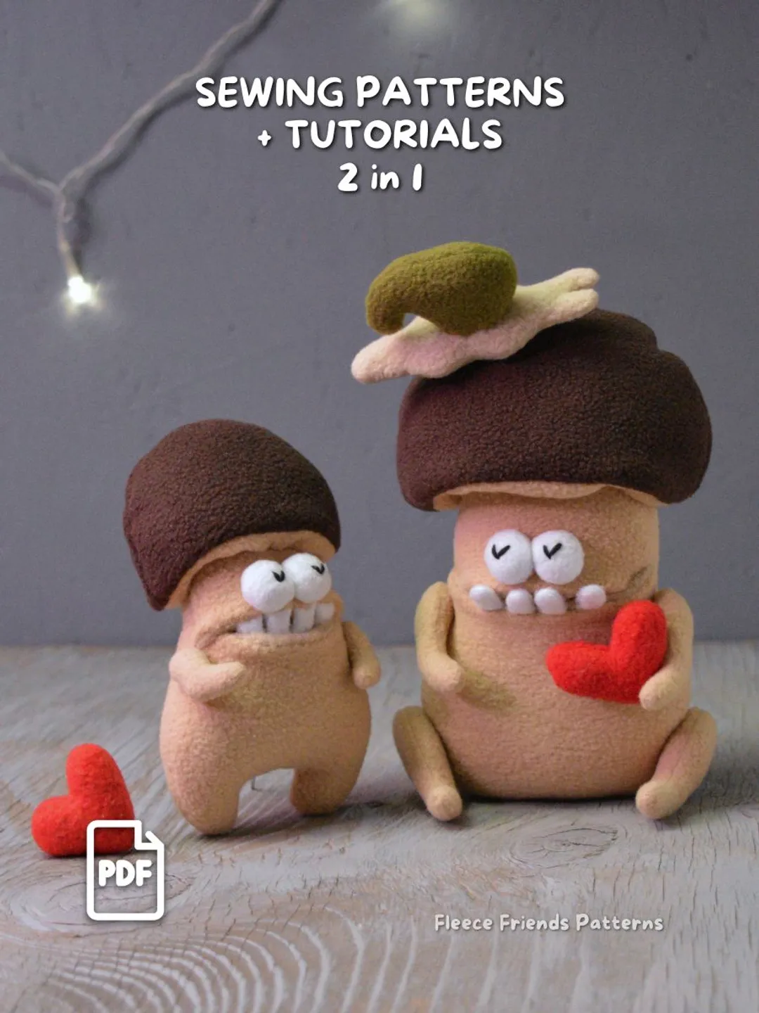 Forest Mushroom Sewing Patterns 2-in-1, Plush Monsters with Secret Mouth Pockets