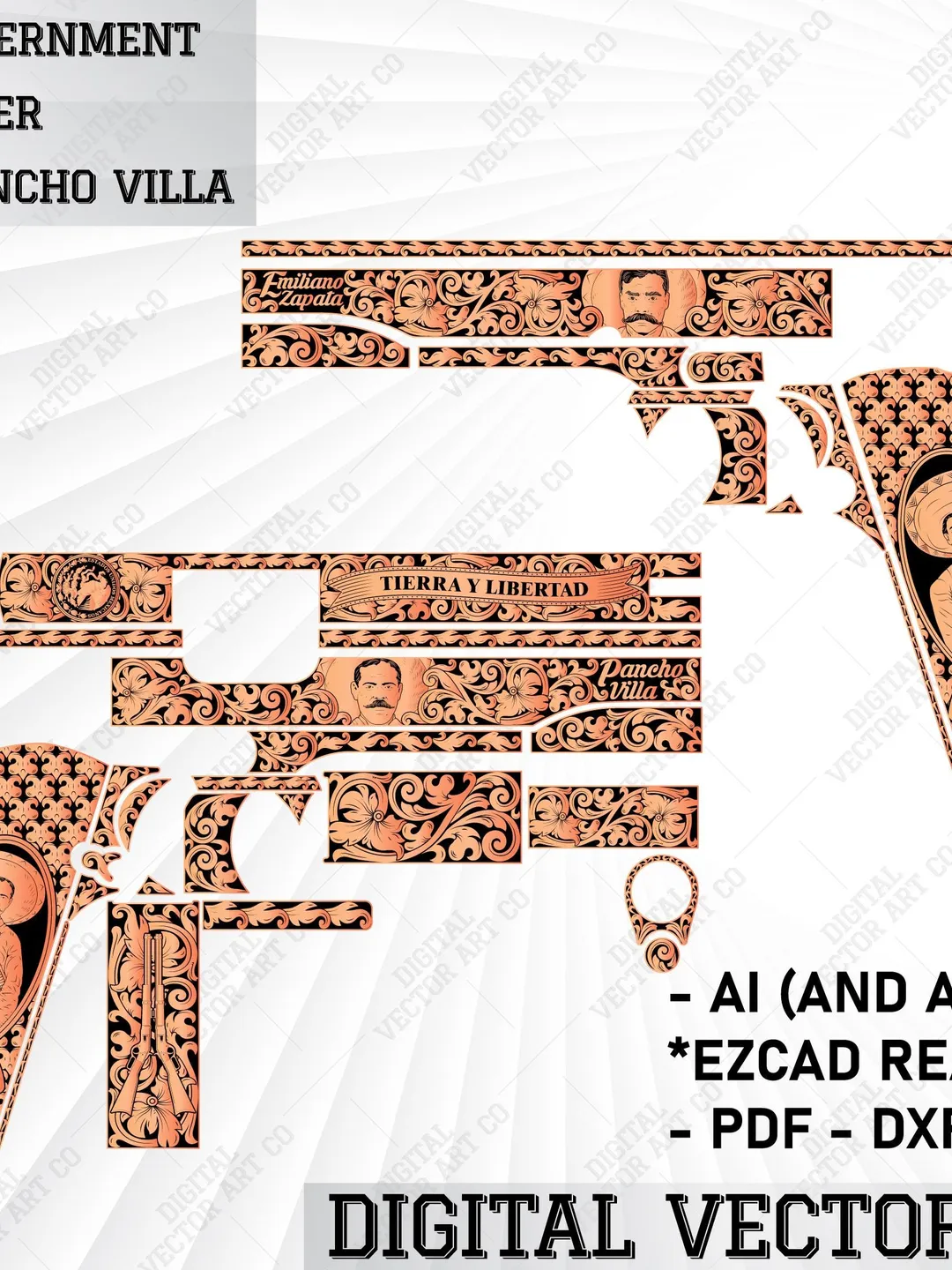38 Super Colt 1911 Government Pancho Villa and Zapata Custom Artwork