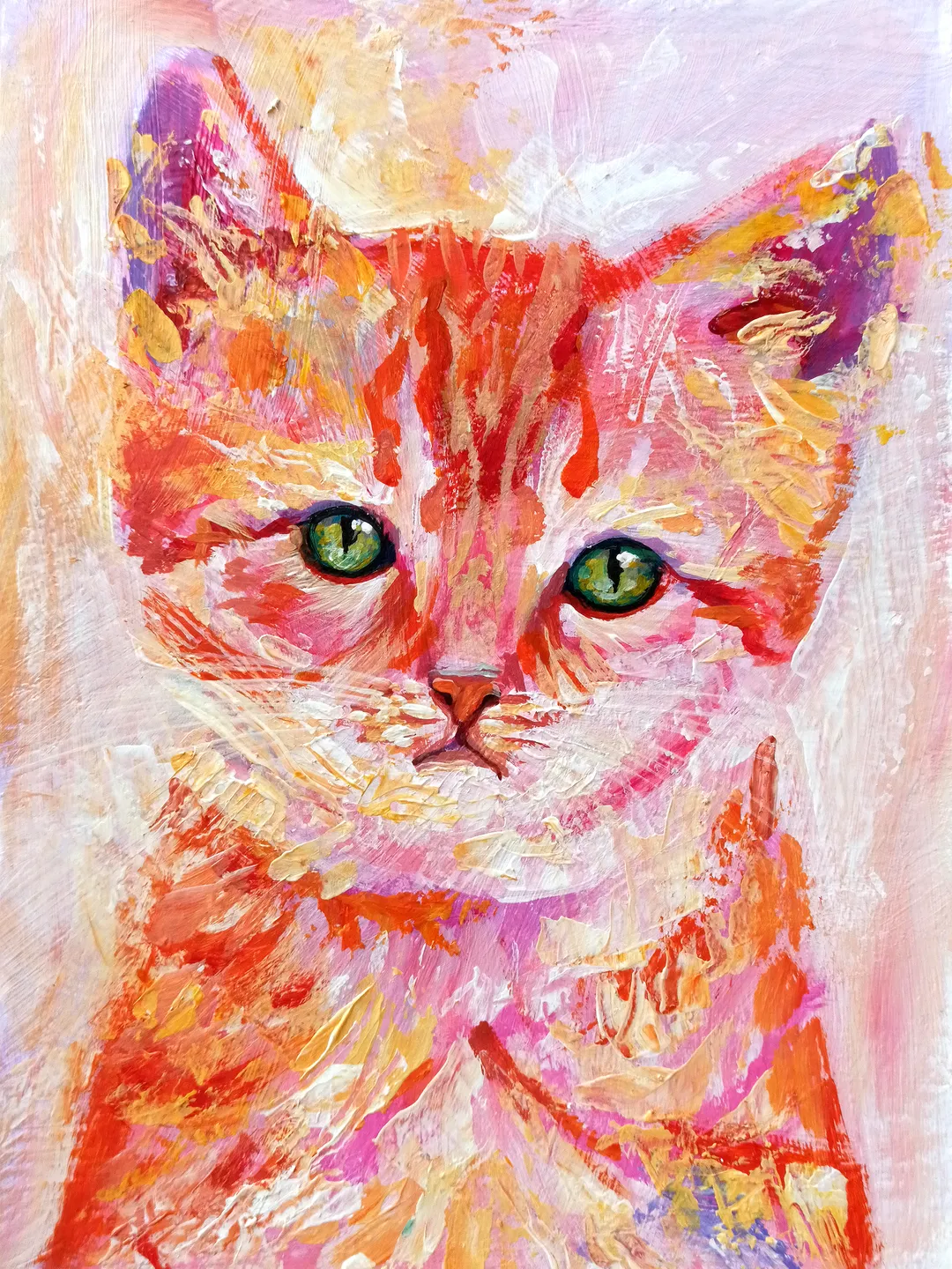 Pink Kitten. Original acrylic painting 6x8"