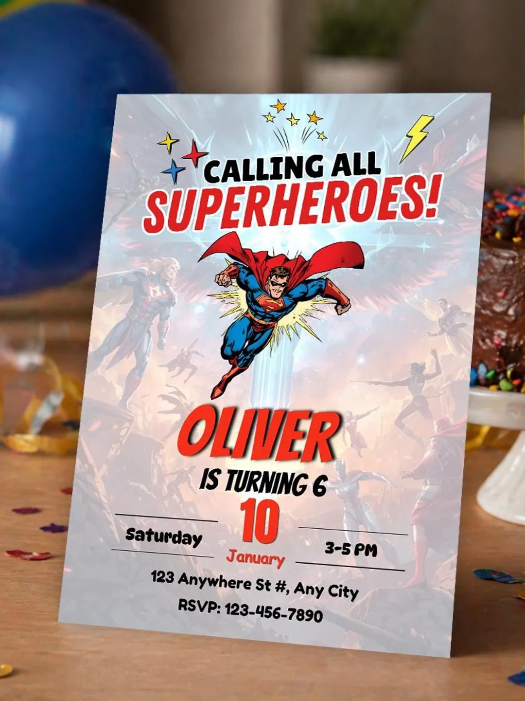 Superhero Birthday Invitation Editable Canva Template, Birthday Invite , Printable Party Invitation, (Digital Download)