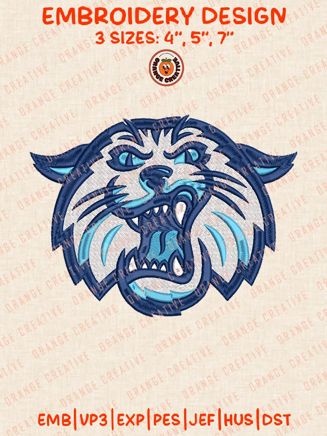 NCAA Villanova Wildcats Head Mascot Logo Embroidery Design Files, NCAA Logos Embroidery Designs, NCAA Machine Embroidery Files, 3 Sizes, Custom Sizes, Instant Download