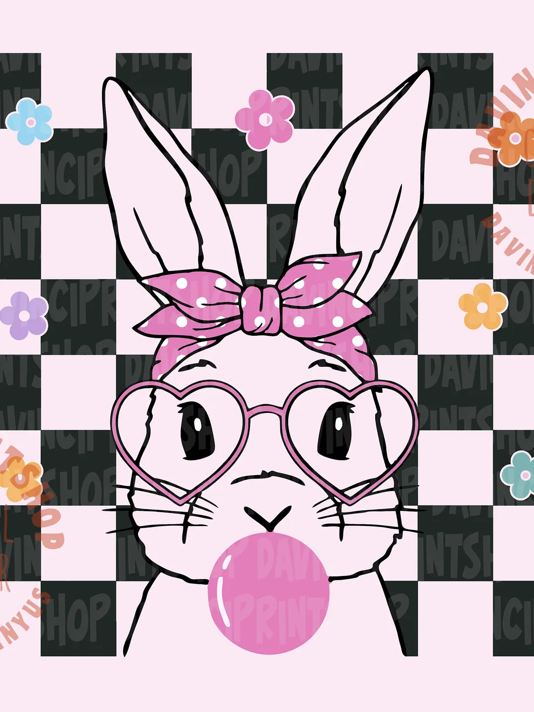 Cute Bunny With Bandana Glasses Bubblegum PNG, Rabbit Bandana Glasses PNG, Easter Rabbit Bandana, Funny Easter png, Easter png, Bunny png