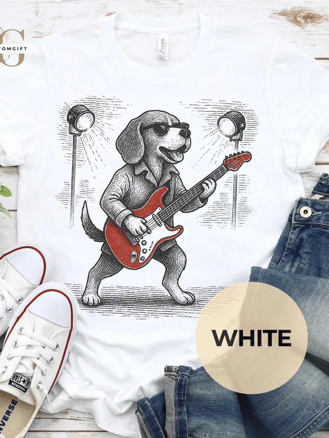 Beagle Guitarist T-Shirt: Funny Dog Music Band Graphic Tee