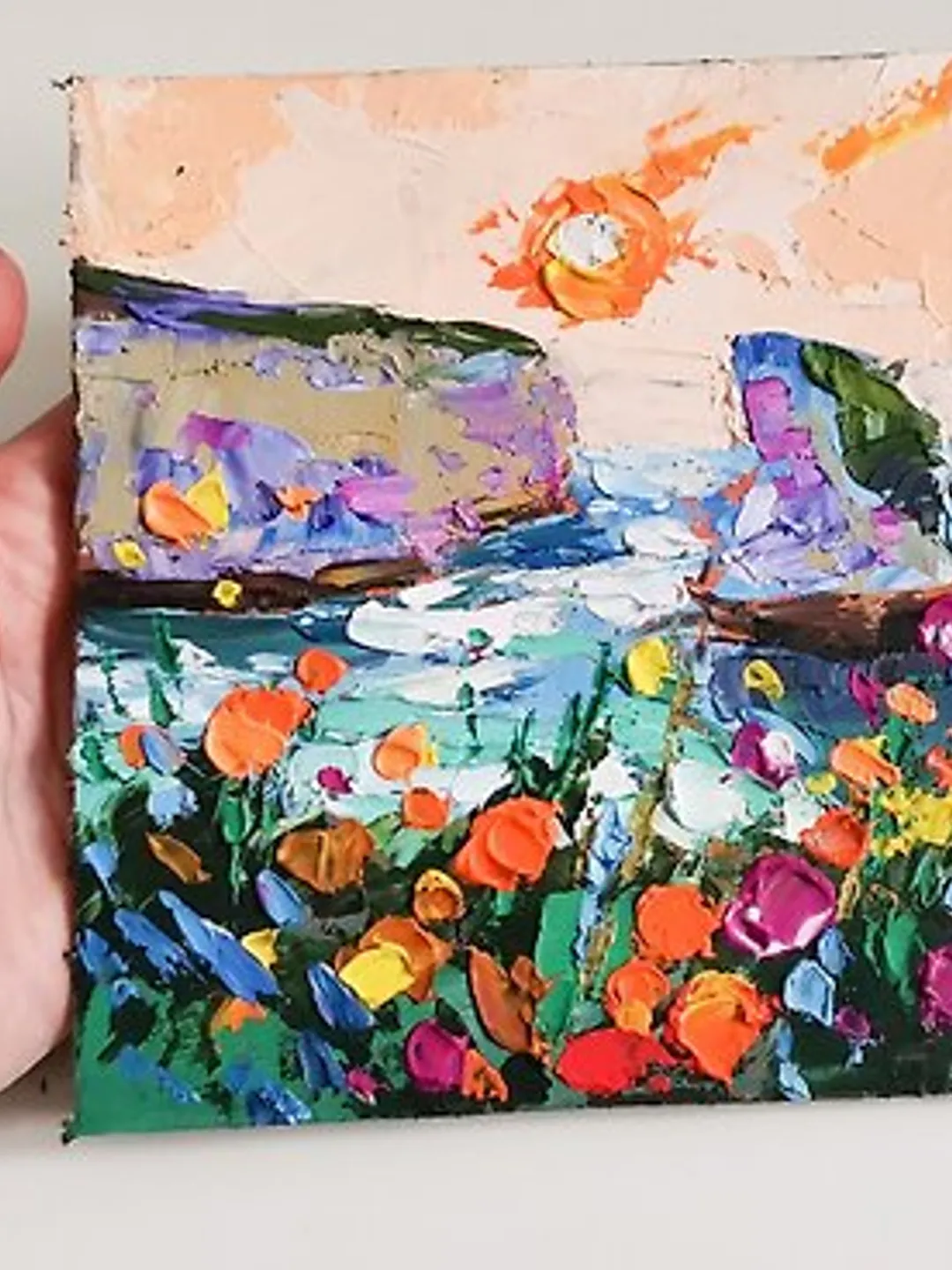 California Poppy Painting Original Art Impasto Oil Painting landscapes Sea