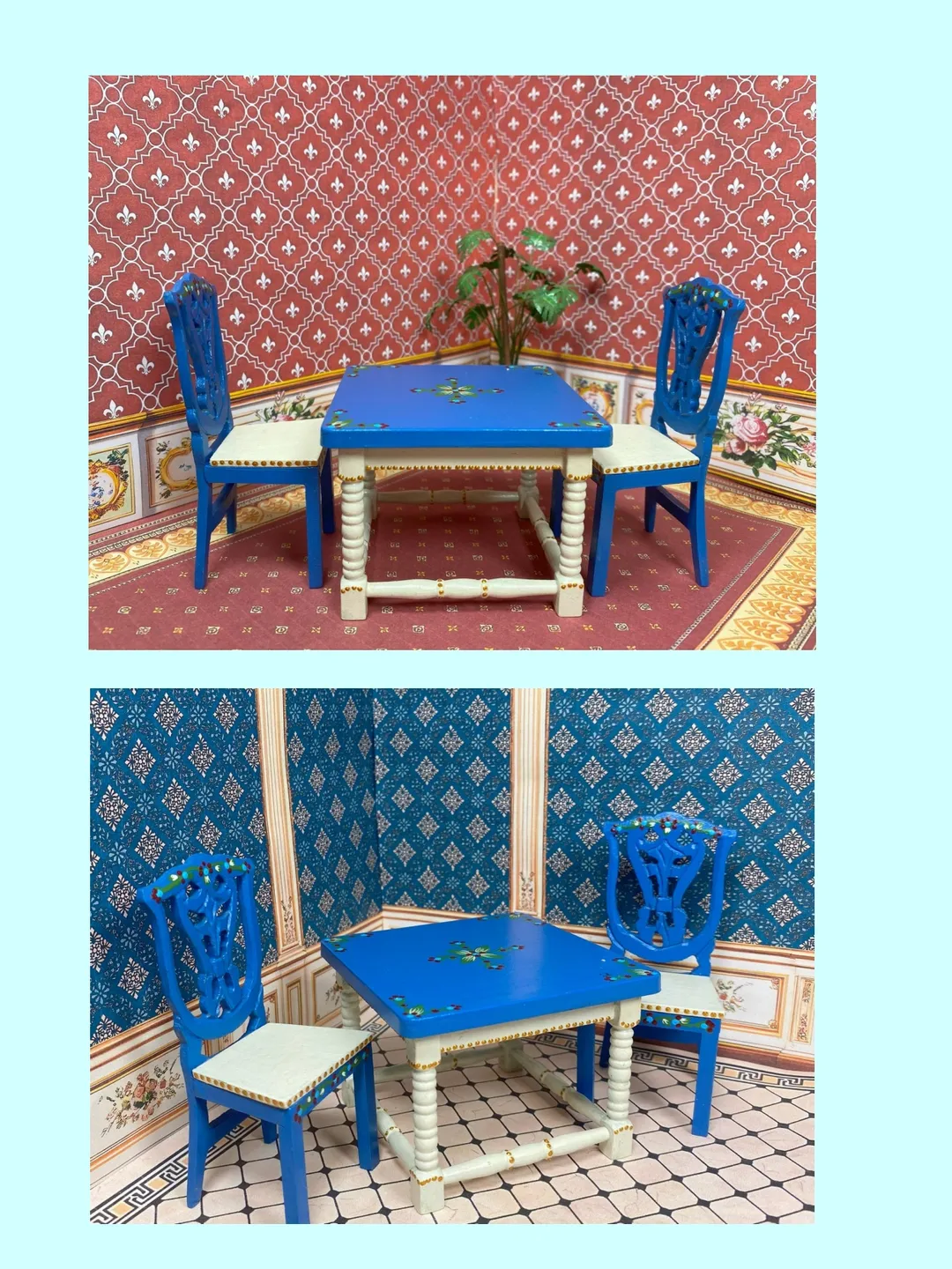 Table and chairs for dollhouse. 1:12. Furniture for doll. miniature. Handmade.