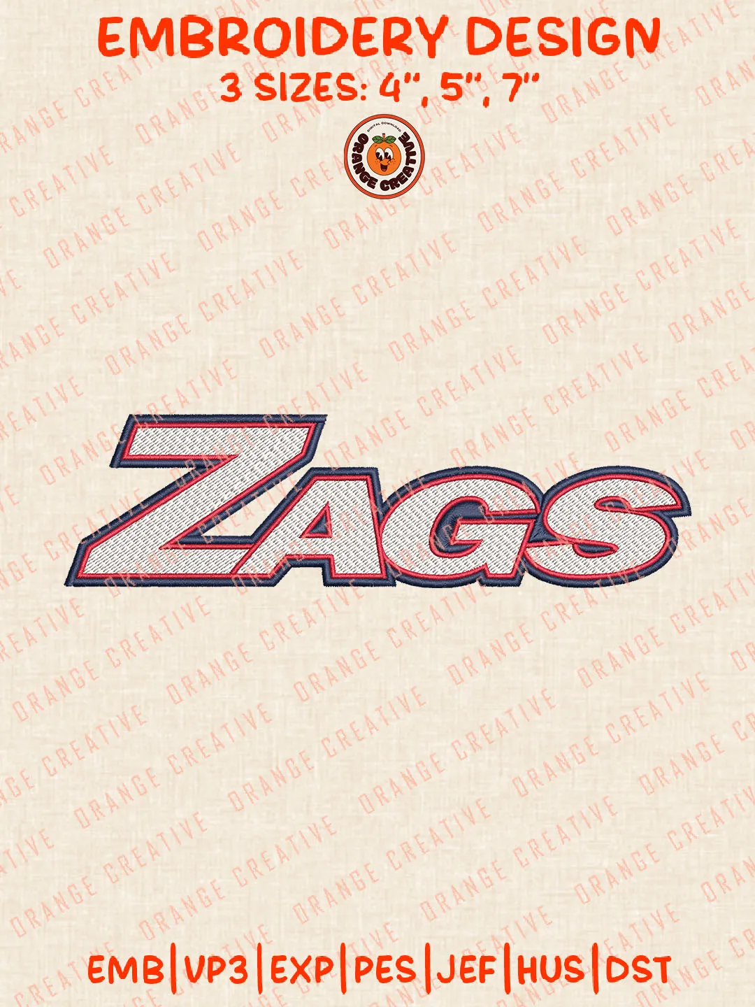 NCAA Zags Wordmark Logo Embroidery Files, NCAA Gonzaga Bulldogs Team Embroidery Designs, College Football Team Machine Embroidery Files, NCAA Gonzaga Bulldogs Machine Embroidery, Digital Download