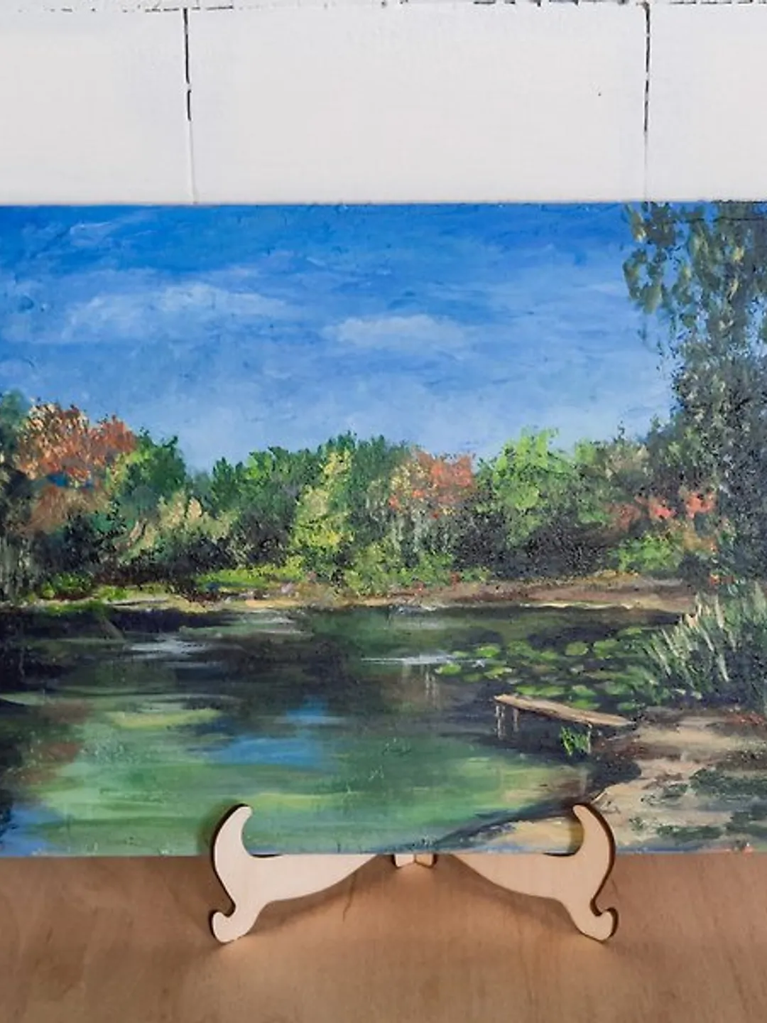 Birch painting Original acrylic art Dock painting Lake painting Forest landscape