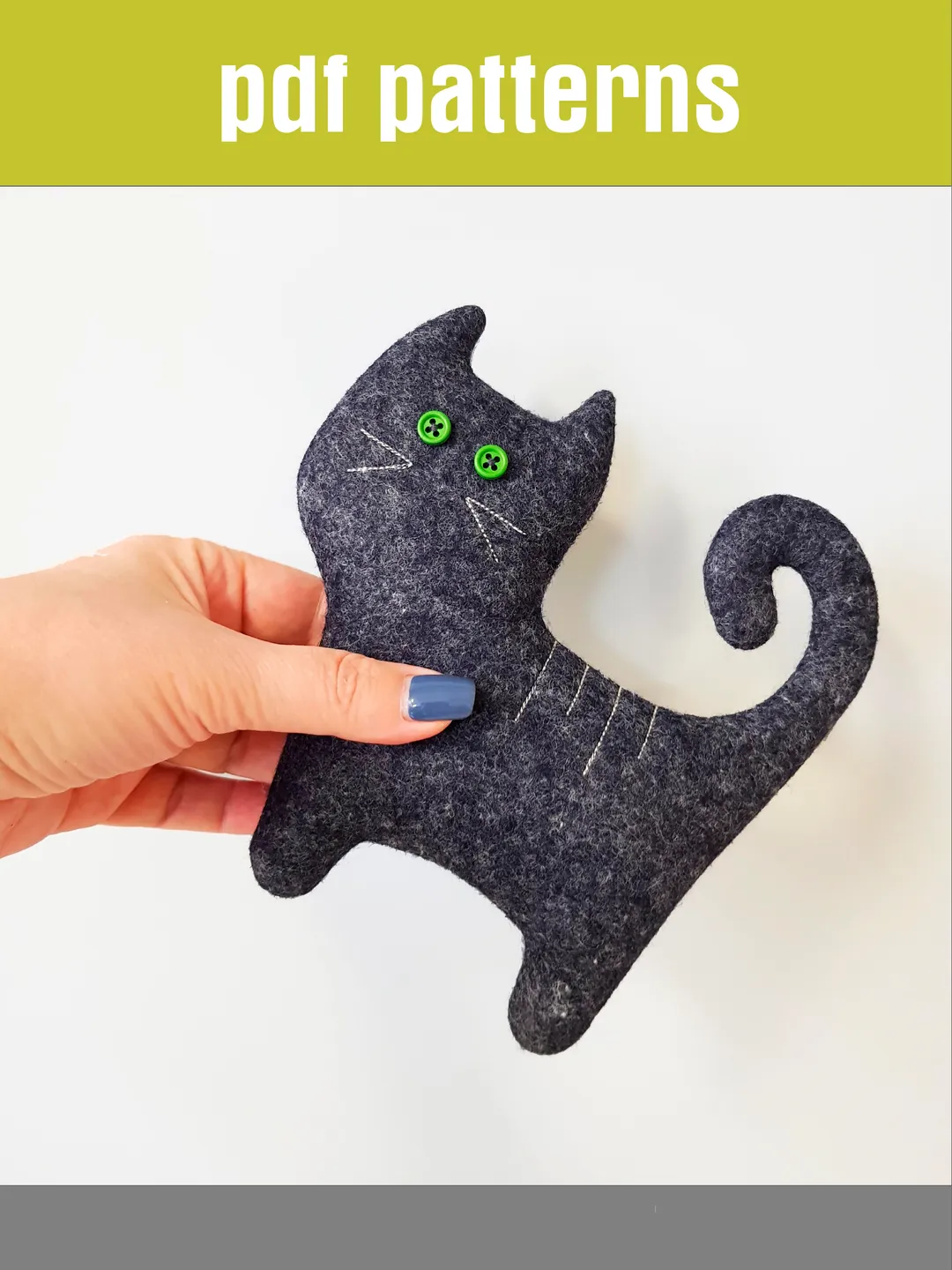Felt Cat sewing pattern PDF, digital tutorial in English, Halloween Doll DIY. Stuffed animal pattern. Felt Craft