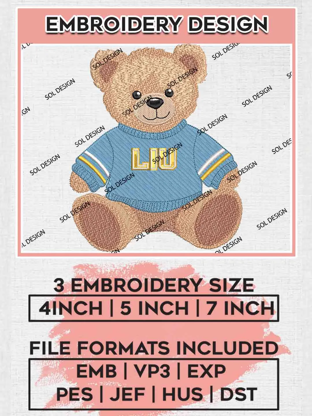 Long Island Teddy Bear Embroidery Designs, Football Logo Embroidery files, Sport Machine embroidery designs, Instant Download