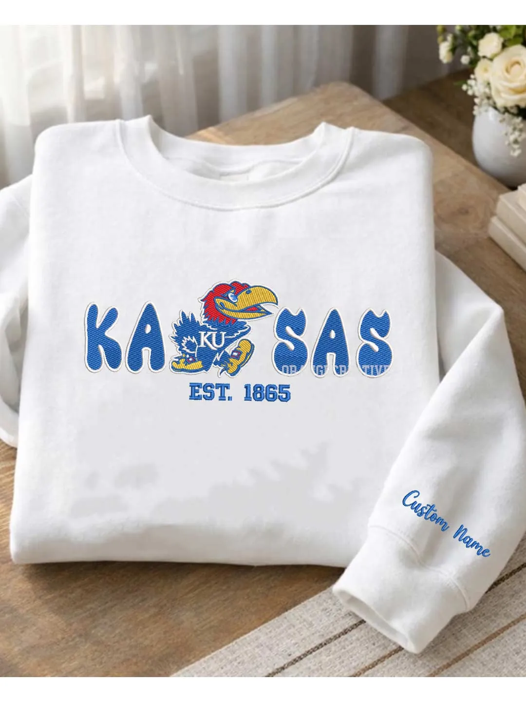 Kansas Jayhawk Est Embroidered Sweatshirt, Sport Embroidered Crewneck, Football Embroidered Shirt, College Sweatshirt, Crewneck Gift