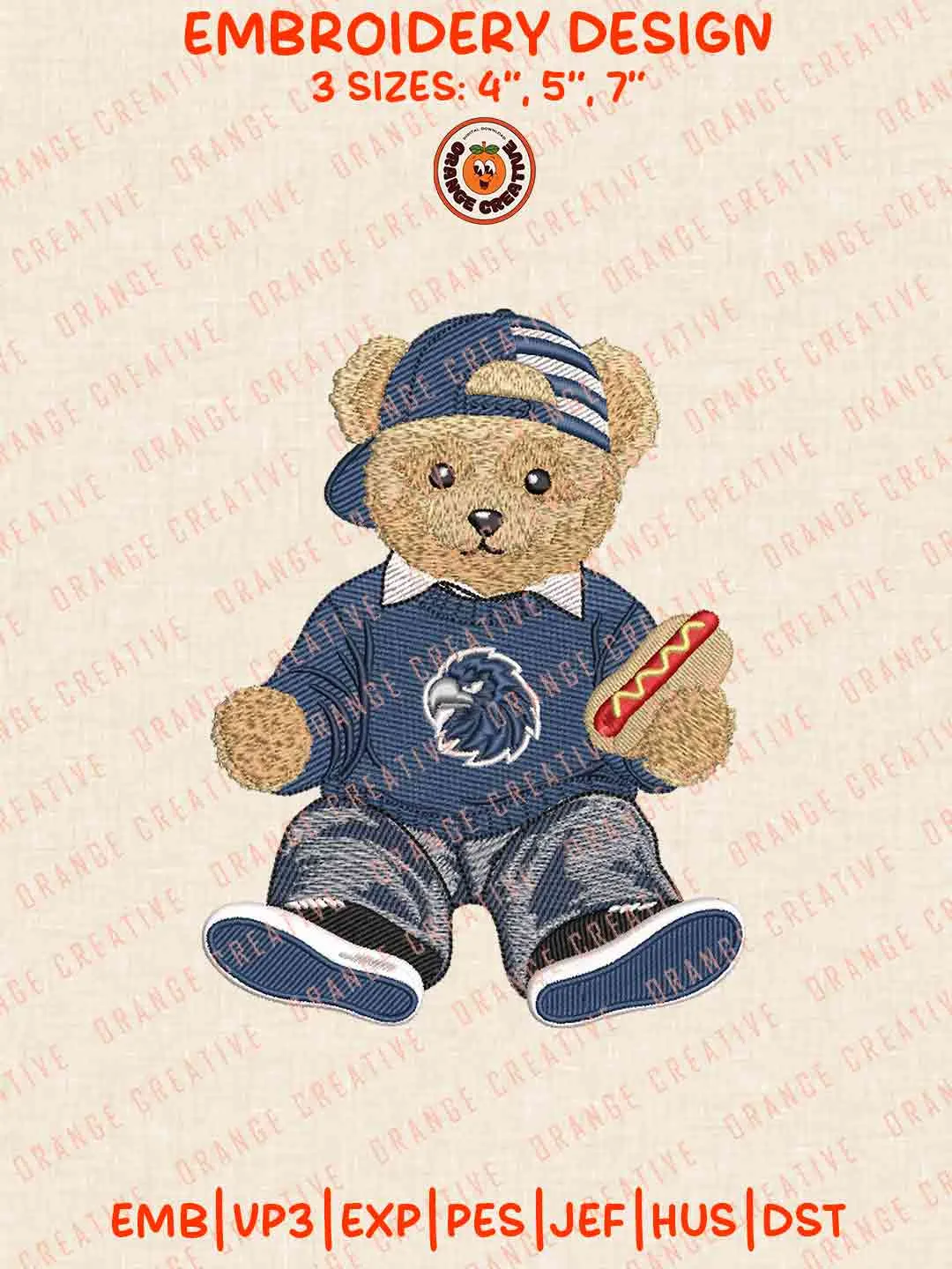 Monmouth Hawk Teddy Bear Embroidery Design Files, Football Embroidery Designs, Sport Machine Embroidery Files, 3 Sizes, Custom Sizes, Instant Download