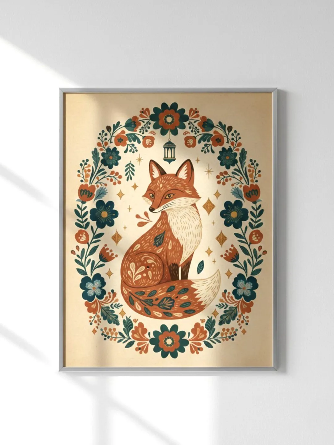 Whimsical Fox Printable Art, Folk Art Floral Decor (Digital Download)