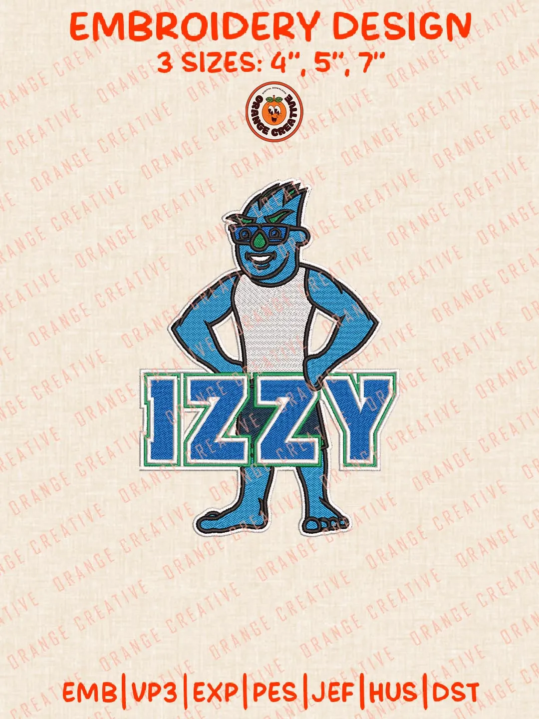 Izzy Logo Embroidery Design Files, NCAA Logos Embroidery Designs, NCAA Texas AM Corpus Christi Islanders Machine Embroidery Files, 3 Sizes, Custom Sizes, Instant Download