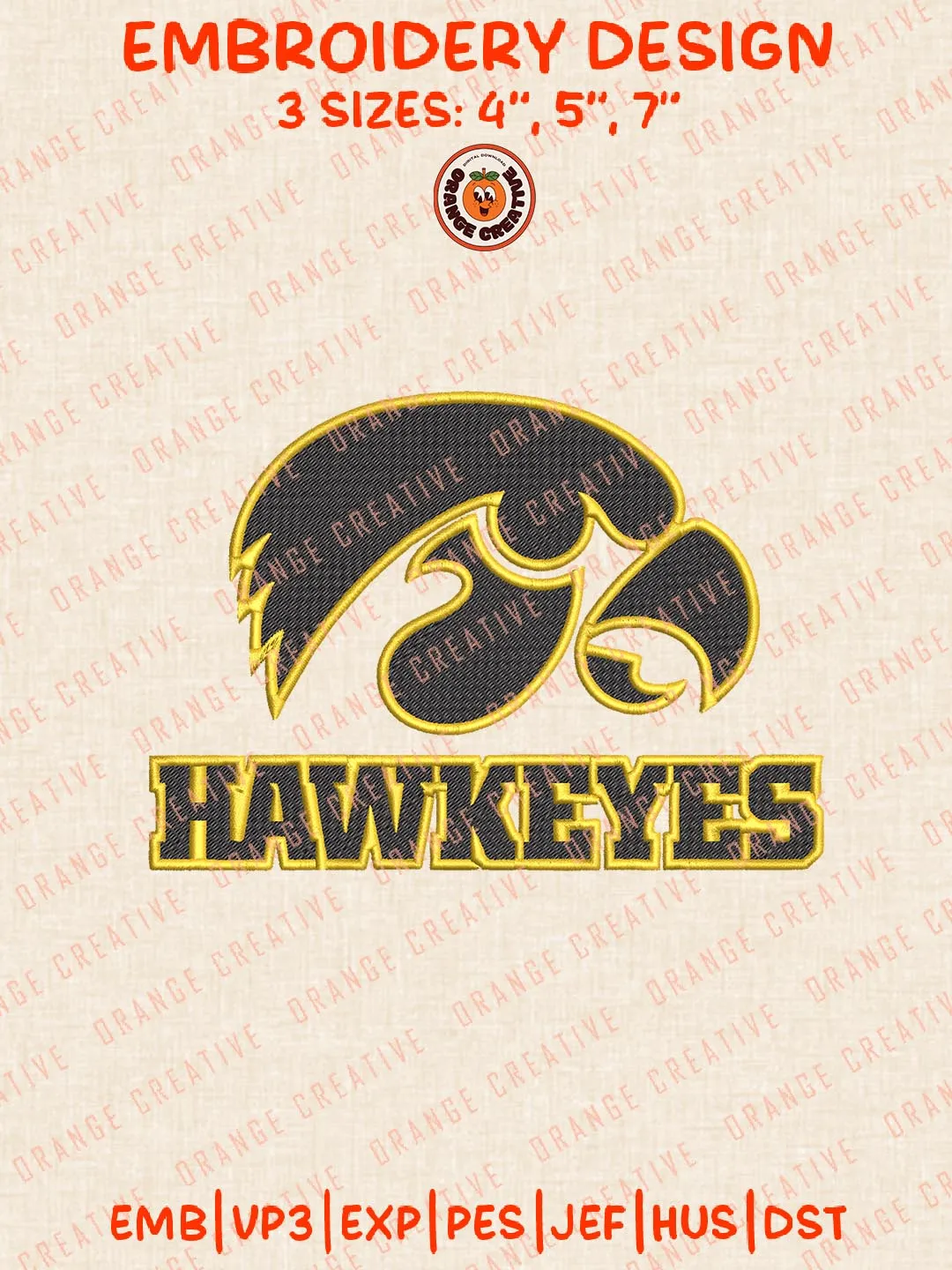 Hawkeyes Logos Embroidery Design Files, NCAA Iowa Hawkeyes Logos Embroidery Designs, Machine Embroidery Files, 4 Sizes, Custom Sizes, Instant Download