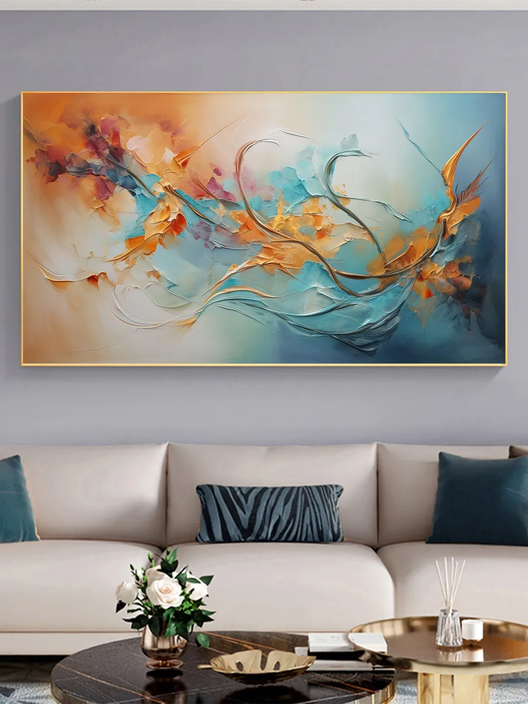 Original Framed Colorful Flowers Oil Painting On Canvas, Large Wall Art, Abstract Painting, Custom Painting, Living room Wall Art Home Decor