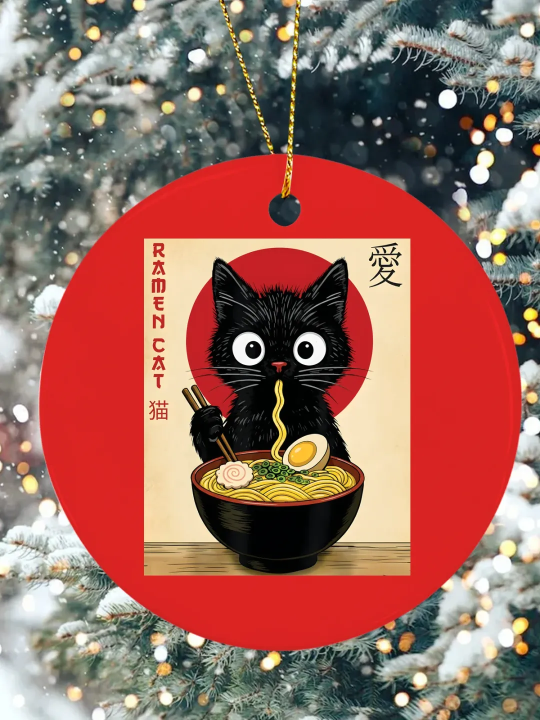 Anime Cat Y2K Christmas Ceramic Ornament
