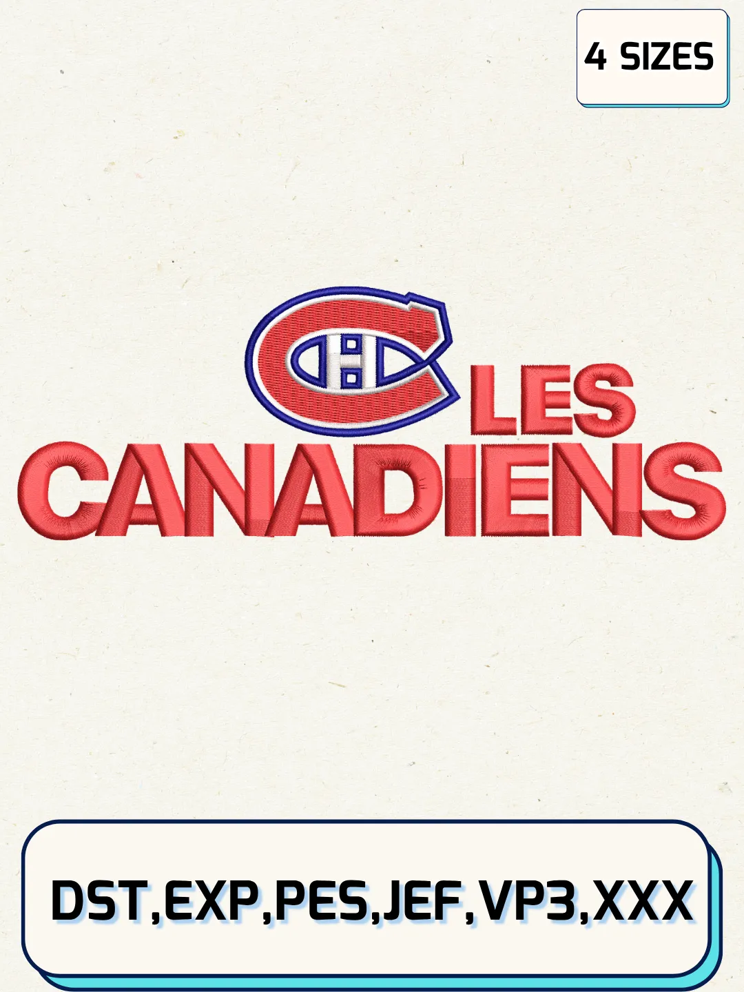 Montréal Hockey Embroidery Design Files,Machine Embroidery Files,4 Sizes