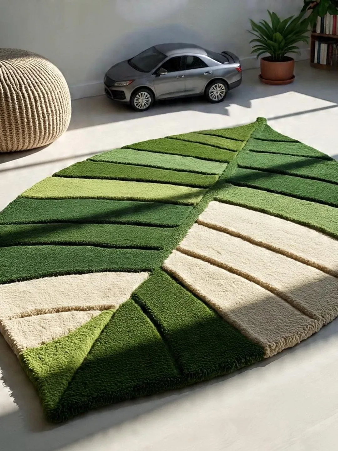 Handmade Tufted Leaf Shape Pattern Wool Rug