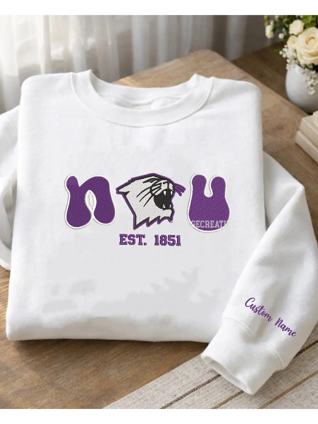 Northwestern Wildcat Est Embroidered Sweatshirt, Sport Embroidered Crewneck, Football Embroidered Shirt, College Sweatshirt, Crewneck Gift