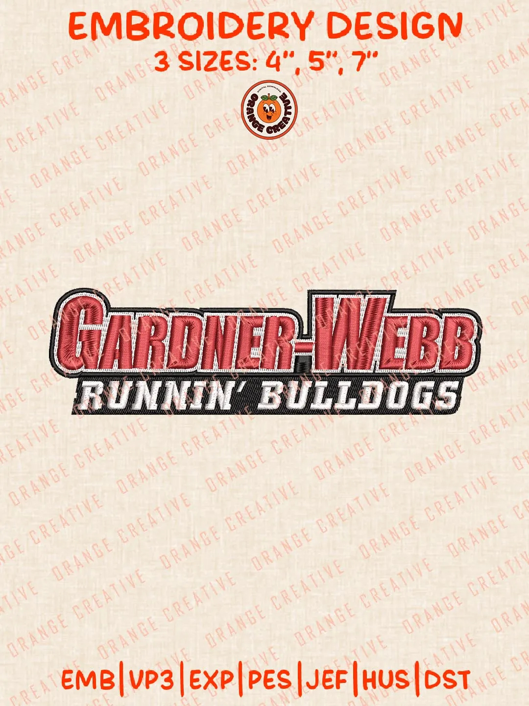 Gardner Webb Runnin Bulldogs Text Logos Embroidery Design Files, NCAA Logos Embroidery Designs, Machine Embroidery Files, 4 Sizes, Custom Sizes, Instant Download