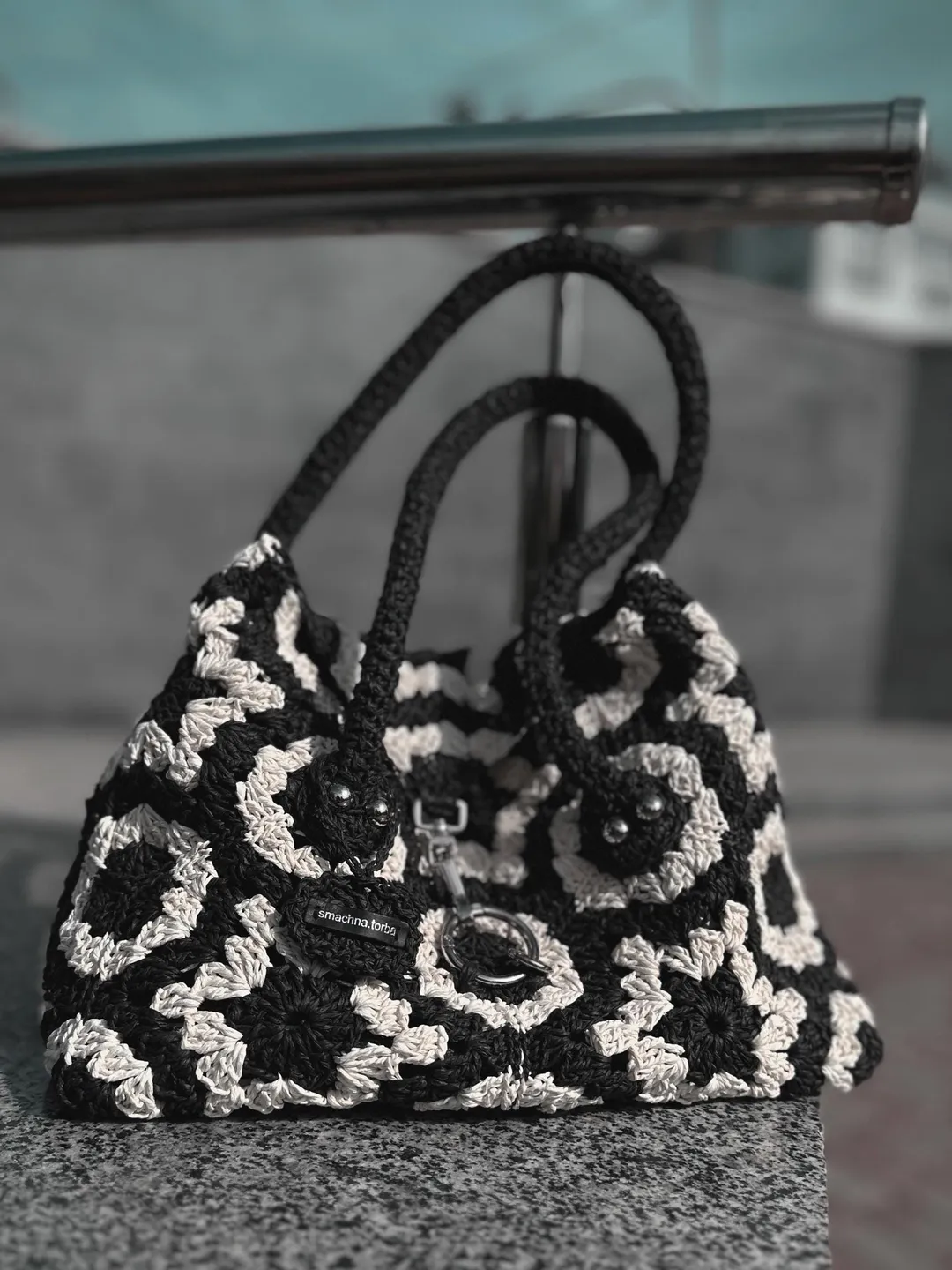 Raffia monochrome women handbag, Eco-Friendly, shoulder tote, autumn women bag, boho hobo pouch, cottegecore, black white clatch, market han
