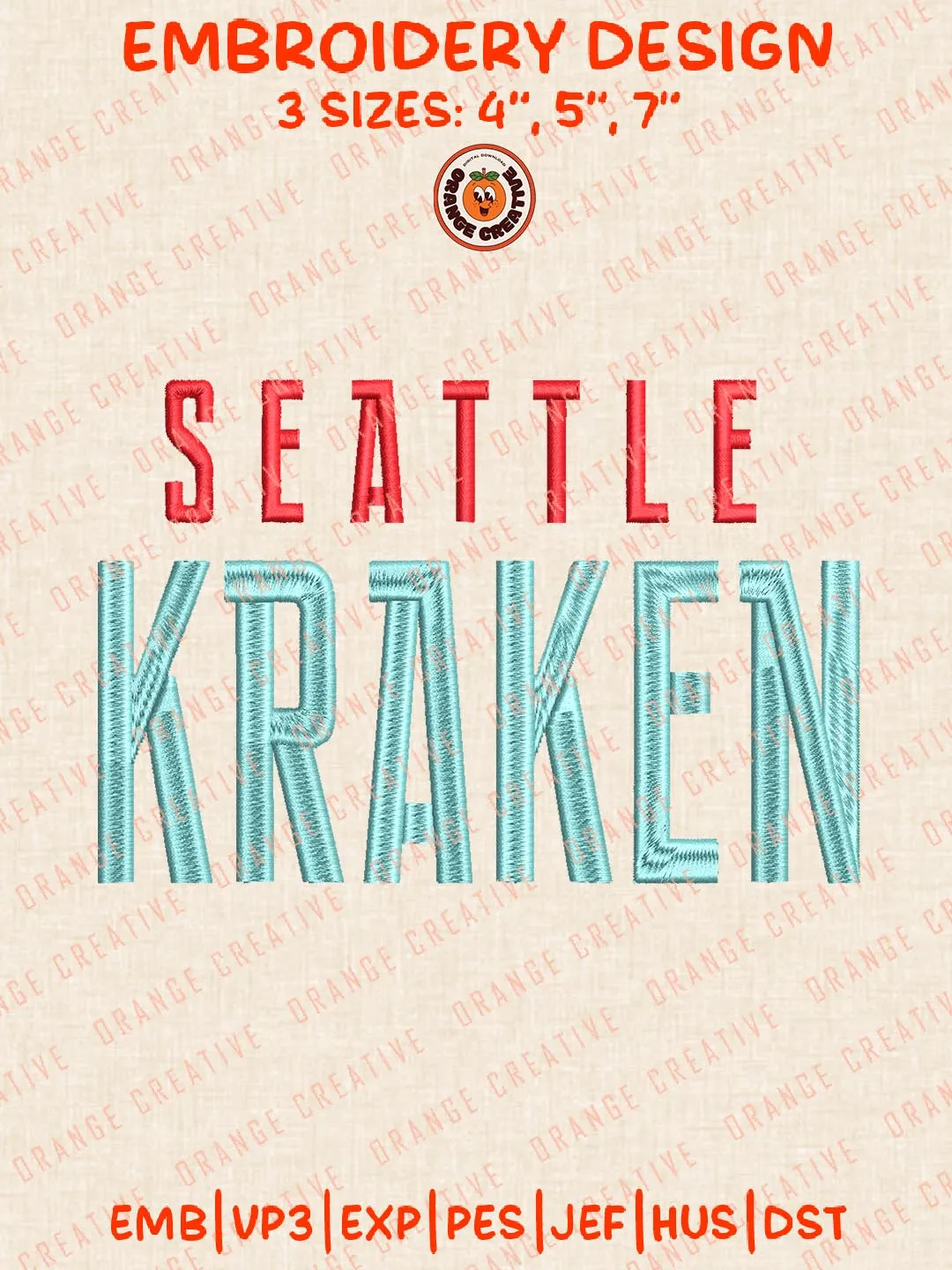 NHL Seattle Kraken Hockey Team Text Logos Embroidery Designs, NHL Logo Embroidery Files, Machine Embroidery Design File, 4 Sizes, Custom Size, Digital Download
