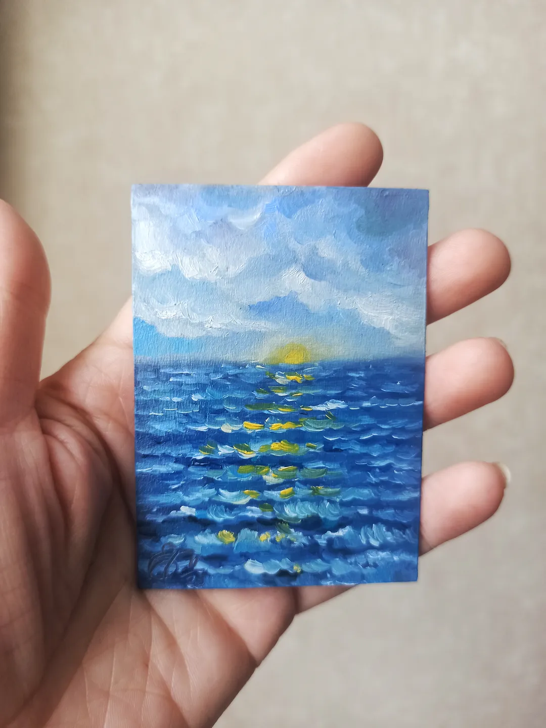 Original oil painting ACEO, Seascape #2, Miniature painting 2,5x3,5 in