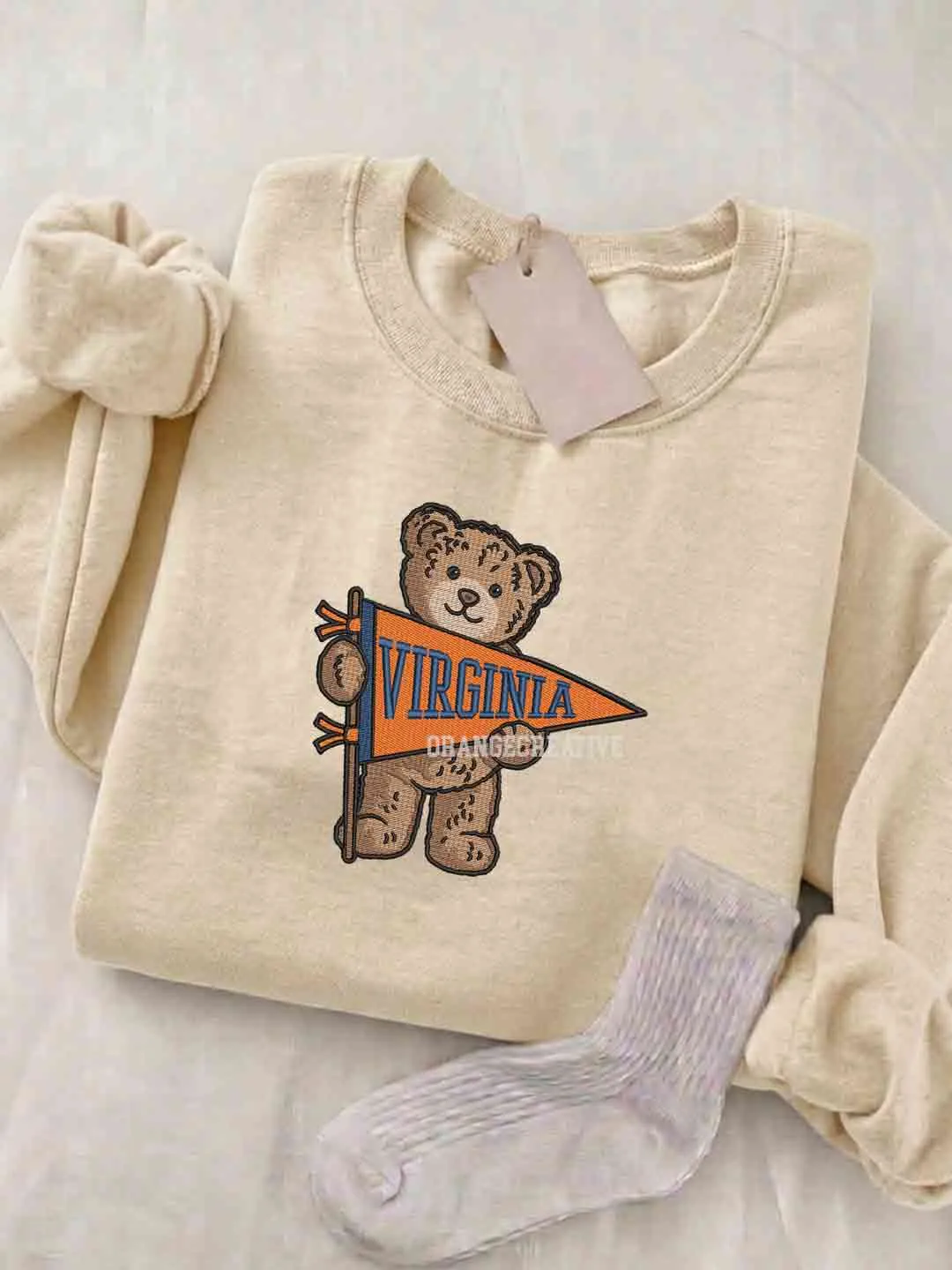 Virginia Cavaliers Embroidered Sweatshirt, College Embroidered Crewneck, NCAA Cavaliers Embroidered Shirt, Teddy Bear Sweatshirt, Gift for Collegue
