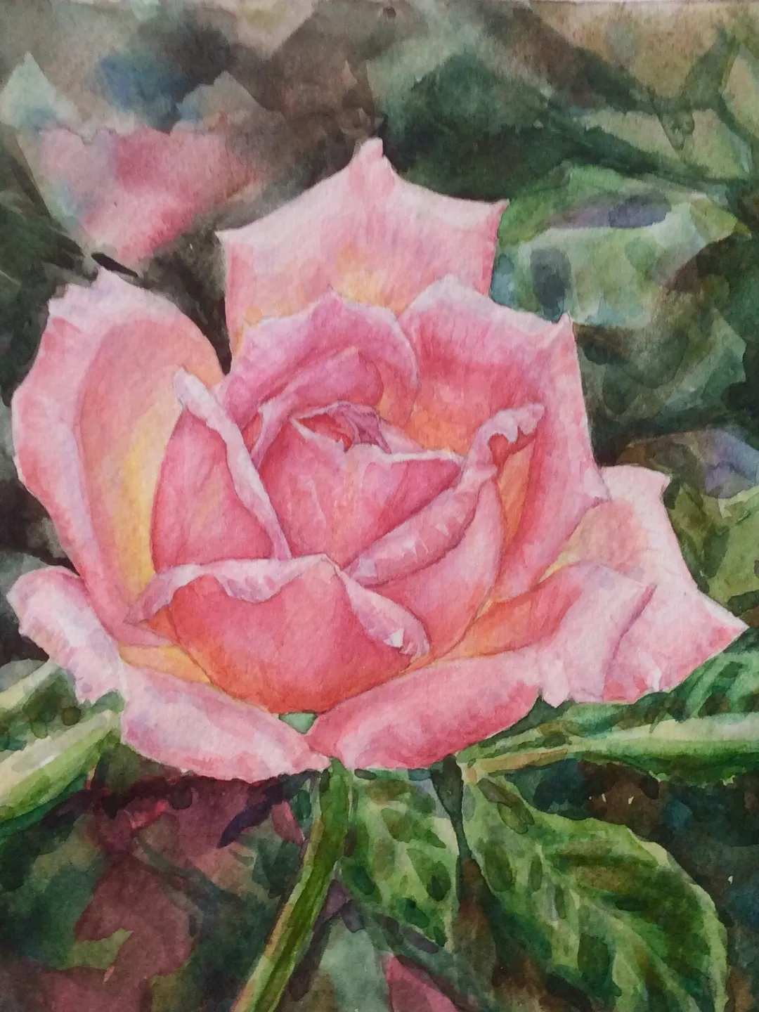 "Pink Rose" Flower Original Wall Art Painting Watercolor Artwork, 17x17cm.