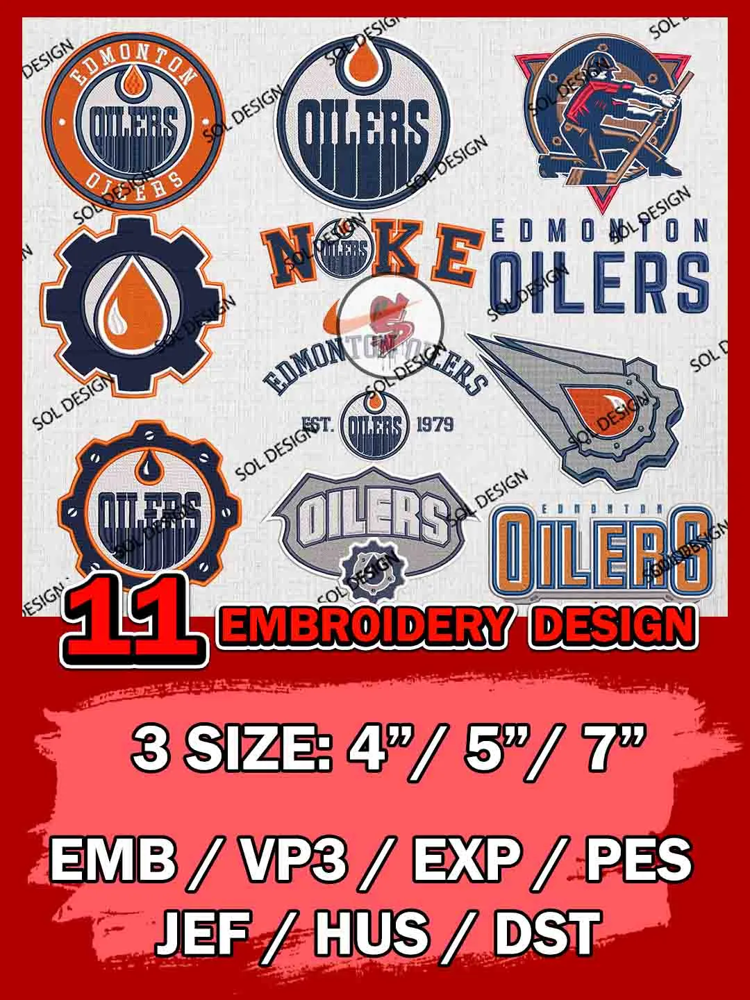 NHL Edmonton Oilers Bundle Embroidery Files, NHL Edmonton Oilers Team Bundle Embroidery Designs, NHL Teams, National Hockey League 3 sizes, NHL Oilers Hockey Machine embroidery designs, Digital Download