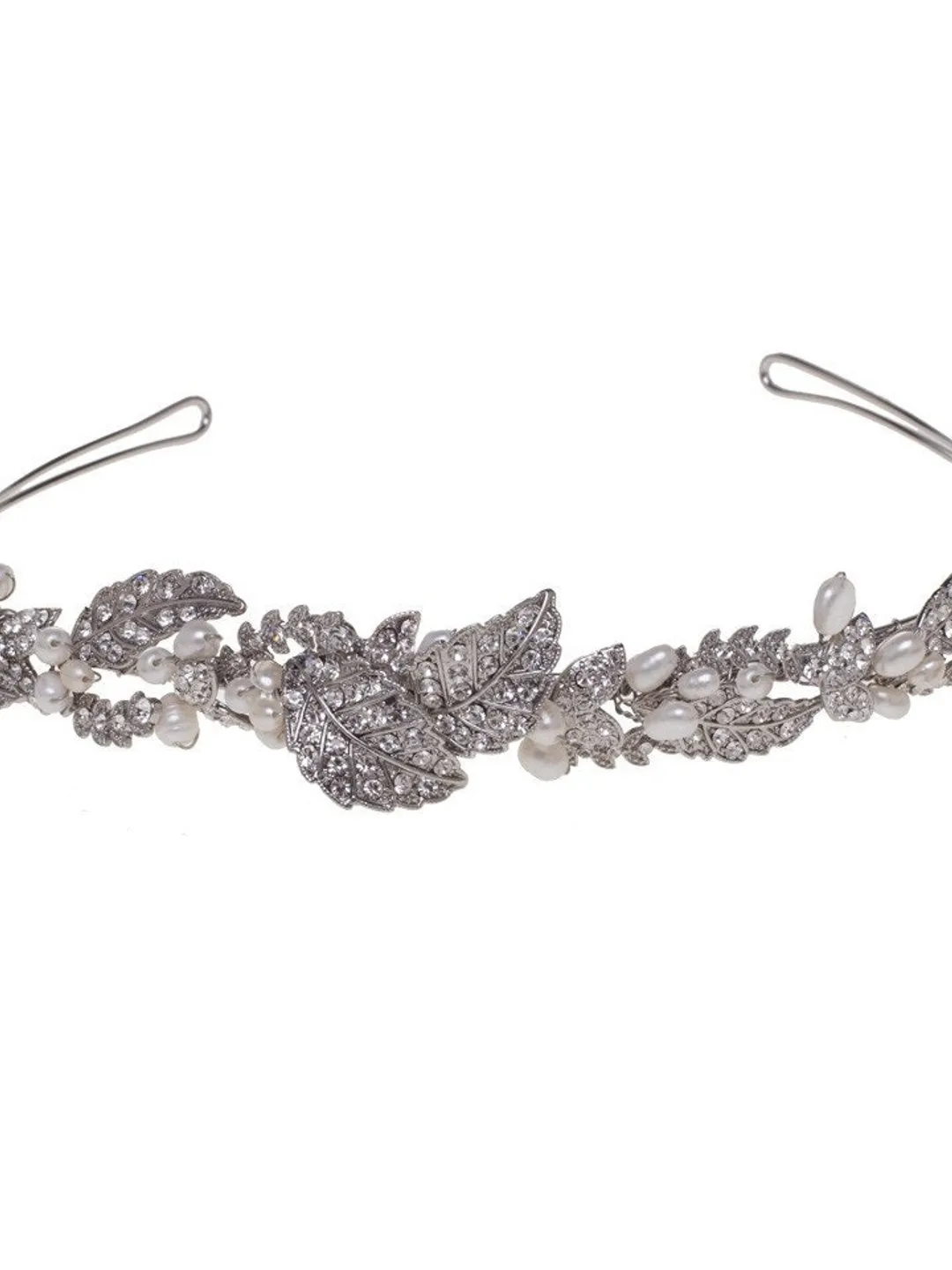 Freshwater Pearl Silver Leaf Wedding Tiara, Swarovski crystal bridal crown, Boho wedding headband