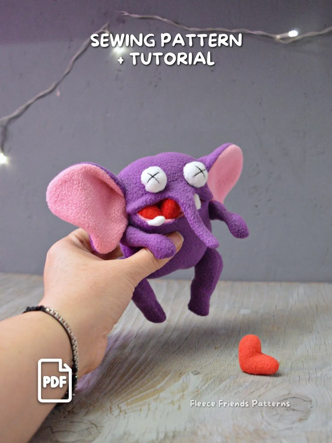 Elephant Plush Sewing Pattern with Secret Mouth Pocket PDF Tutorial