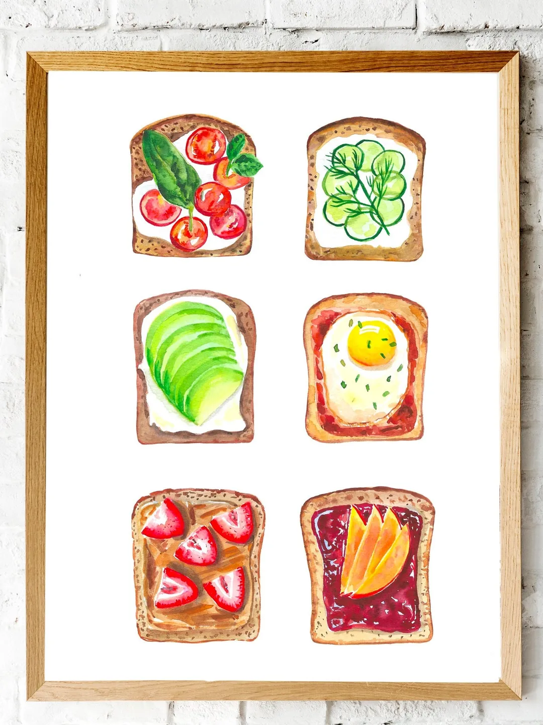 Food Poster Watercolor Painting Breakfast Art Print Kitchen Wall Decor Pop Food Art Avocado Toast Print Egg Wall Art Funny Gift Food Art