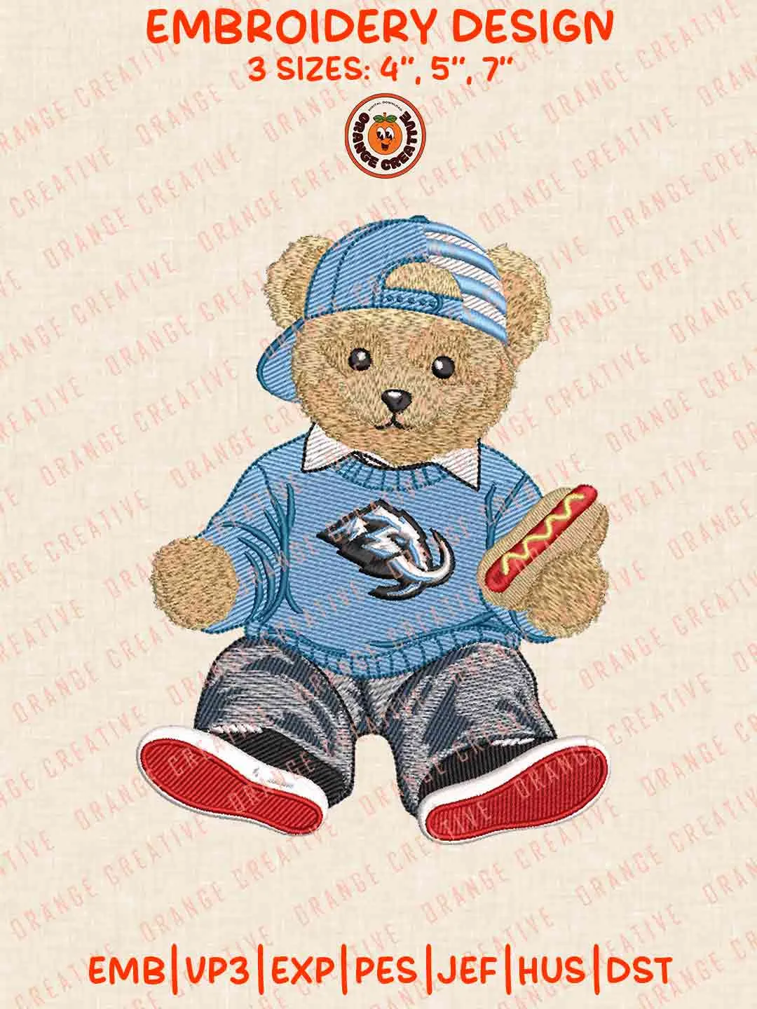 NHL Utah Mammoth Team Teddy Bear Hot Dog Embroidery Files, Cute Sport Teddy Bear Embroidery Designs, NHL Hockey Team, Utah Mammoth Designs, Digital Download