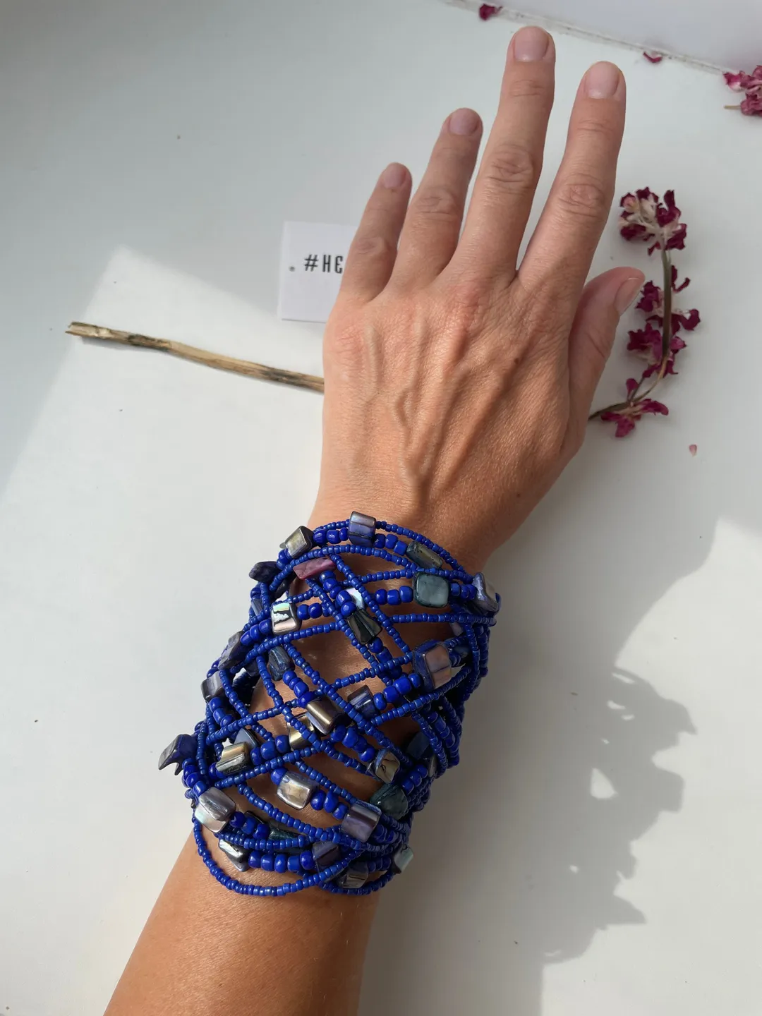 Wide Bright Blue Nacre Bracelet | Handmade Mother Of pearl Jewerly | Pearl Beaded Wide Bracelet | Elegabt Women Assosoiries | Blue Bracelet