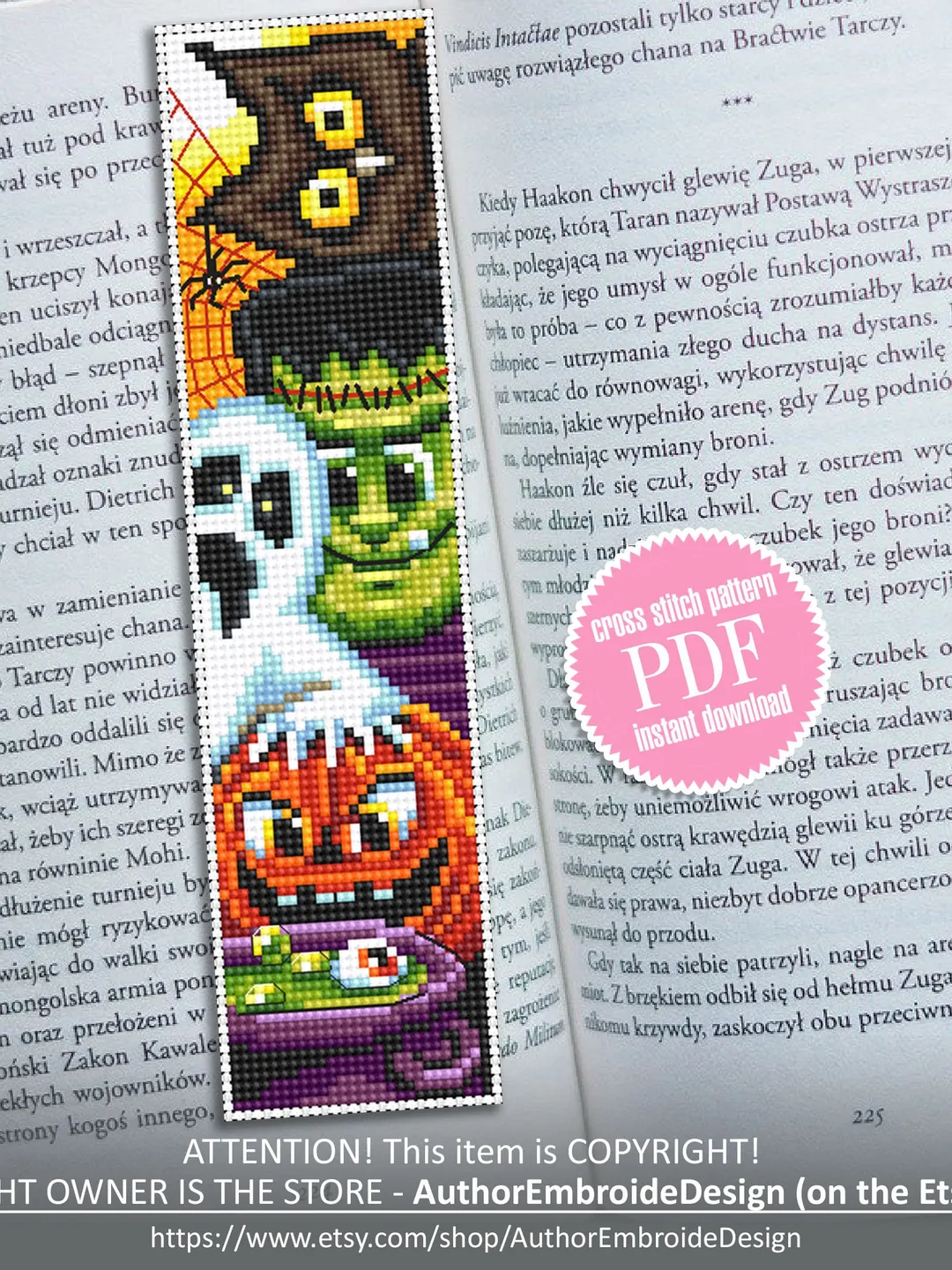 Halloween bookmark cross stitch pattern PDF download Halloween sampler ...