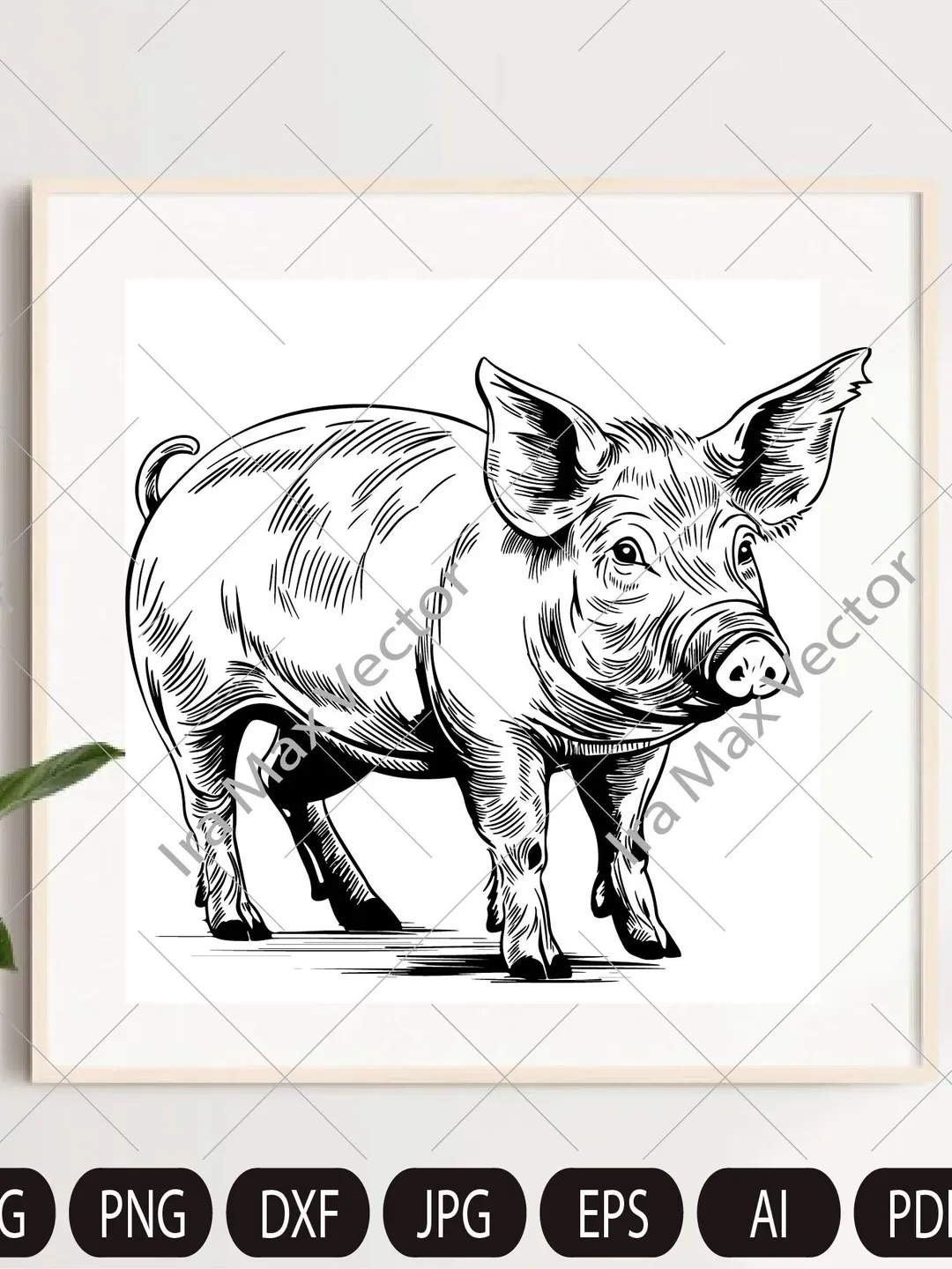 Pig Svg,Pig face, Pig head svg, Piglet Head, Pig Silhouette, Pig detailed portrait, Farm Animals Silhouette