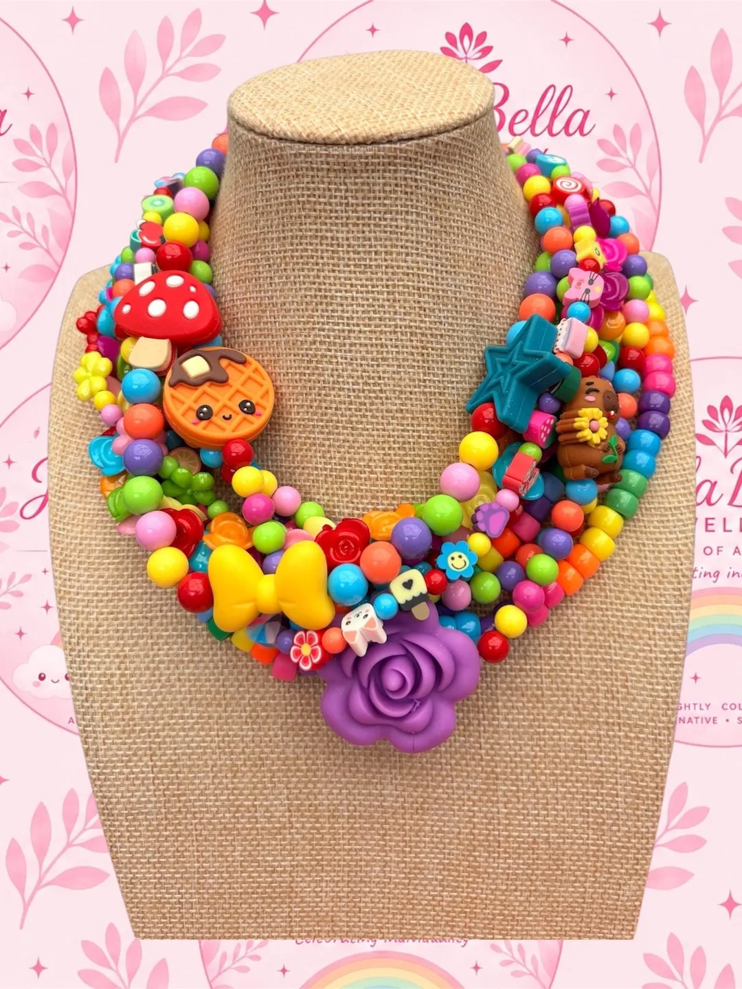 Multi layer dopamine maximalist beaded rainbow necklace